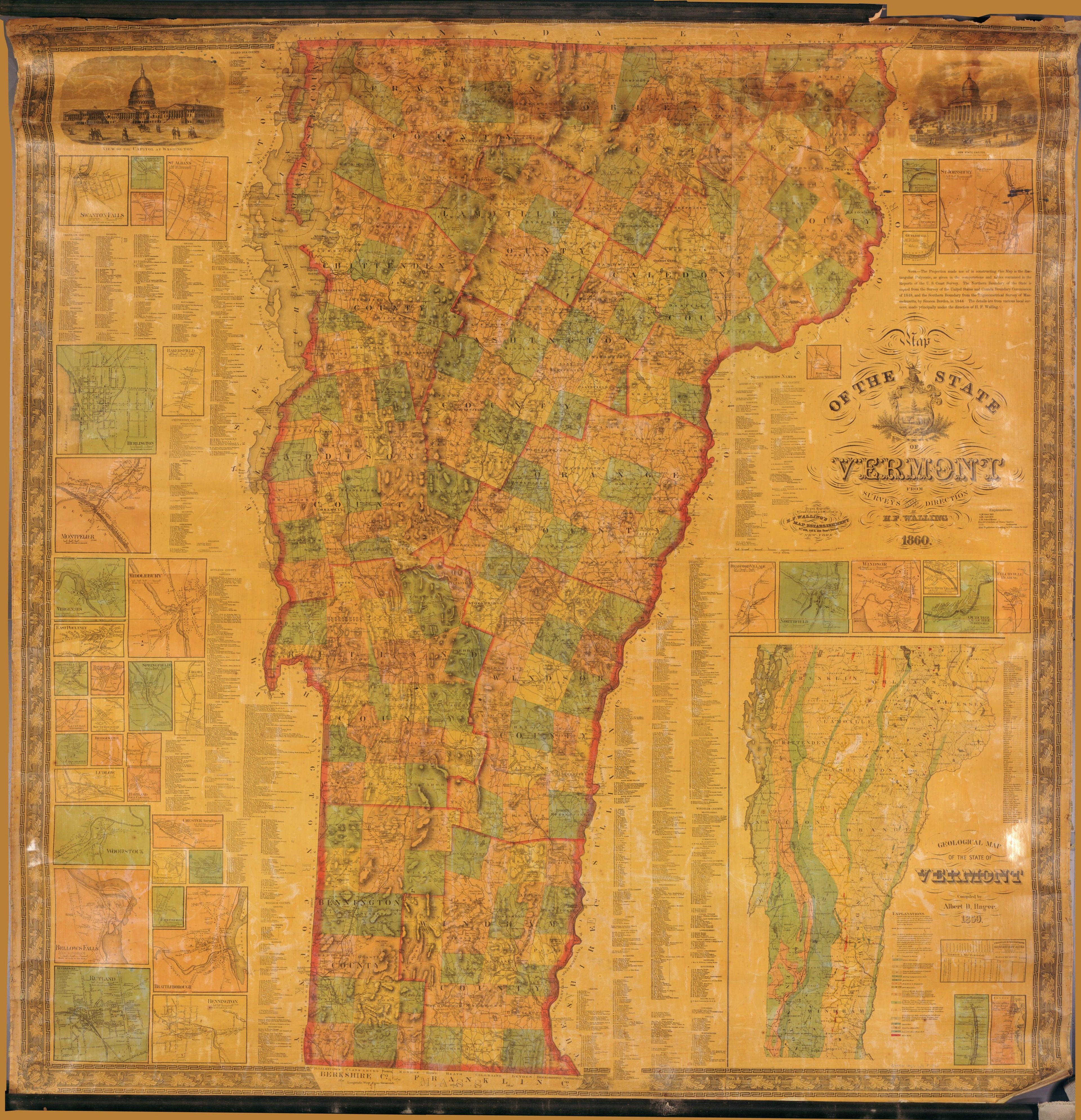 This old map of Map of the State of Vermont from 1860 was created by H.F. Walling&