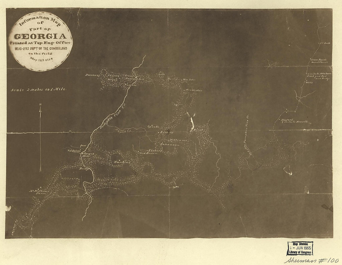 This old map of Information Map of Part of Georgia from 1864 was created by United States. Army. Corps of Topographical Engineers, United States. Army. Department of the Cumberland. Topographical Engineers in 1864