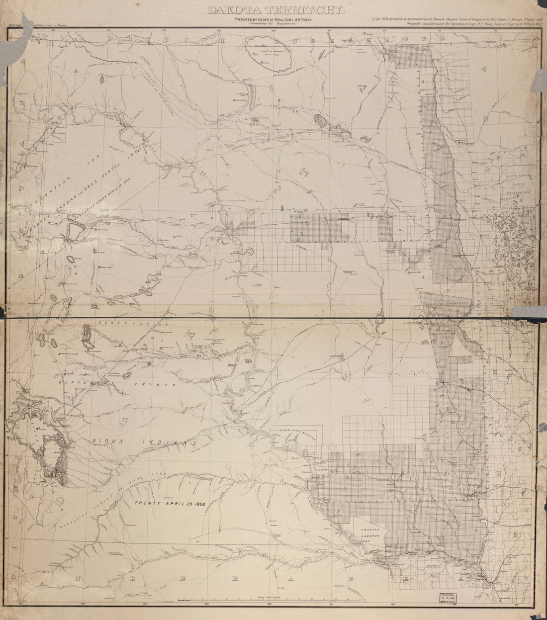 This old map of Dakota Territory from 1878 was created by Julius J. Durage, United States. War Department. Office of the Chief of Engineers in 1878