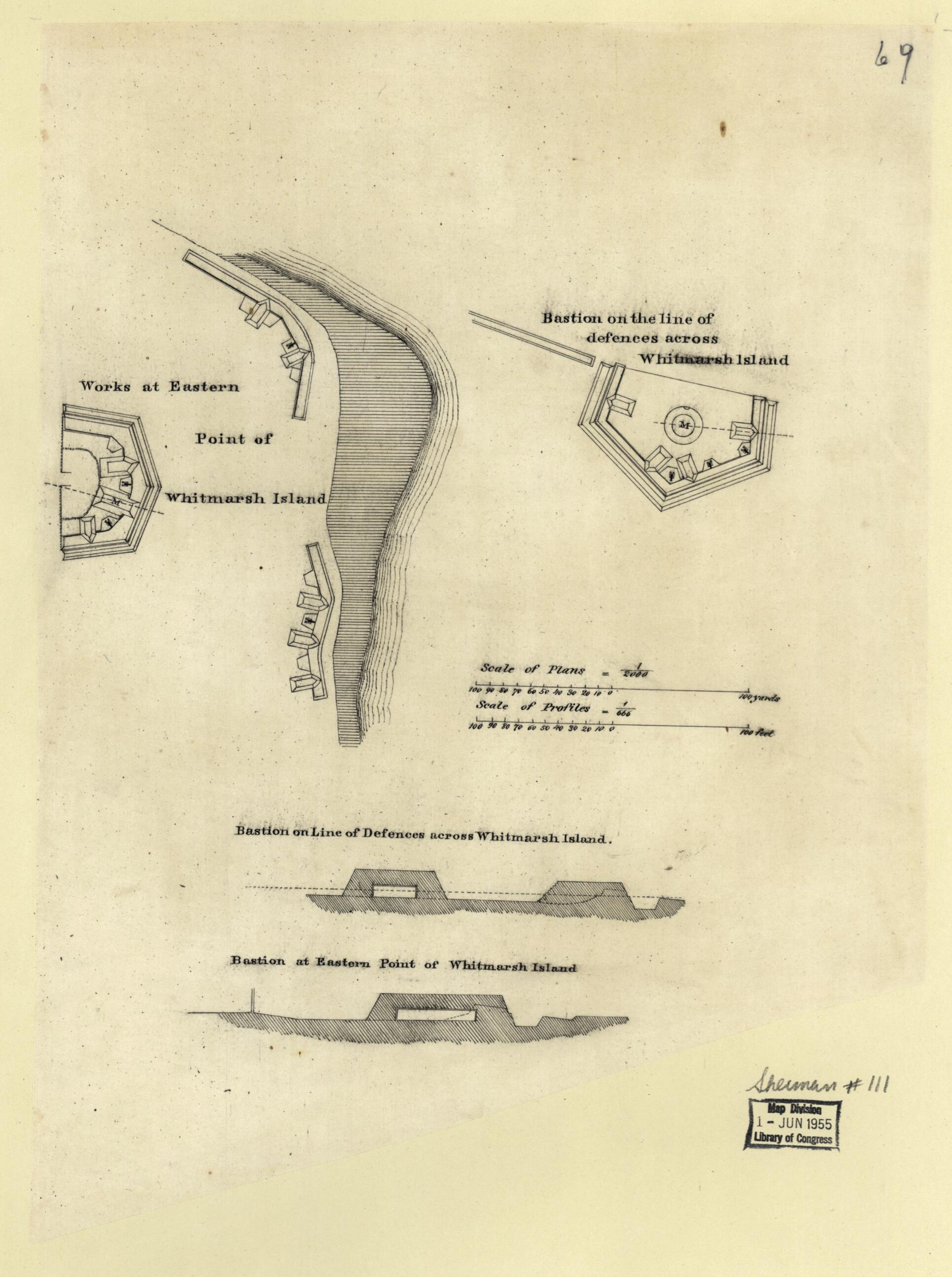This old map of Works at Eastern Point of Whitmarsh Island and Bastion On the Line of Defences sic Across Whitmarsh Island from 1864 was created by  in 1864