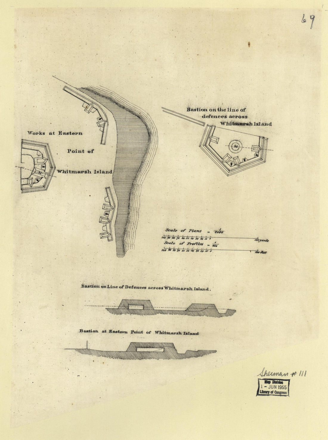 This old map of Works at Eastern Point of Whitmarsh Island and Bastion On the Line of Defences sic Across Whitmarsh Island from 1864 was created by in 1864