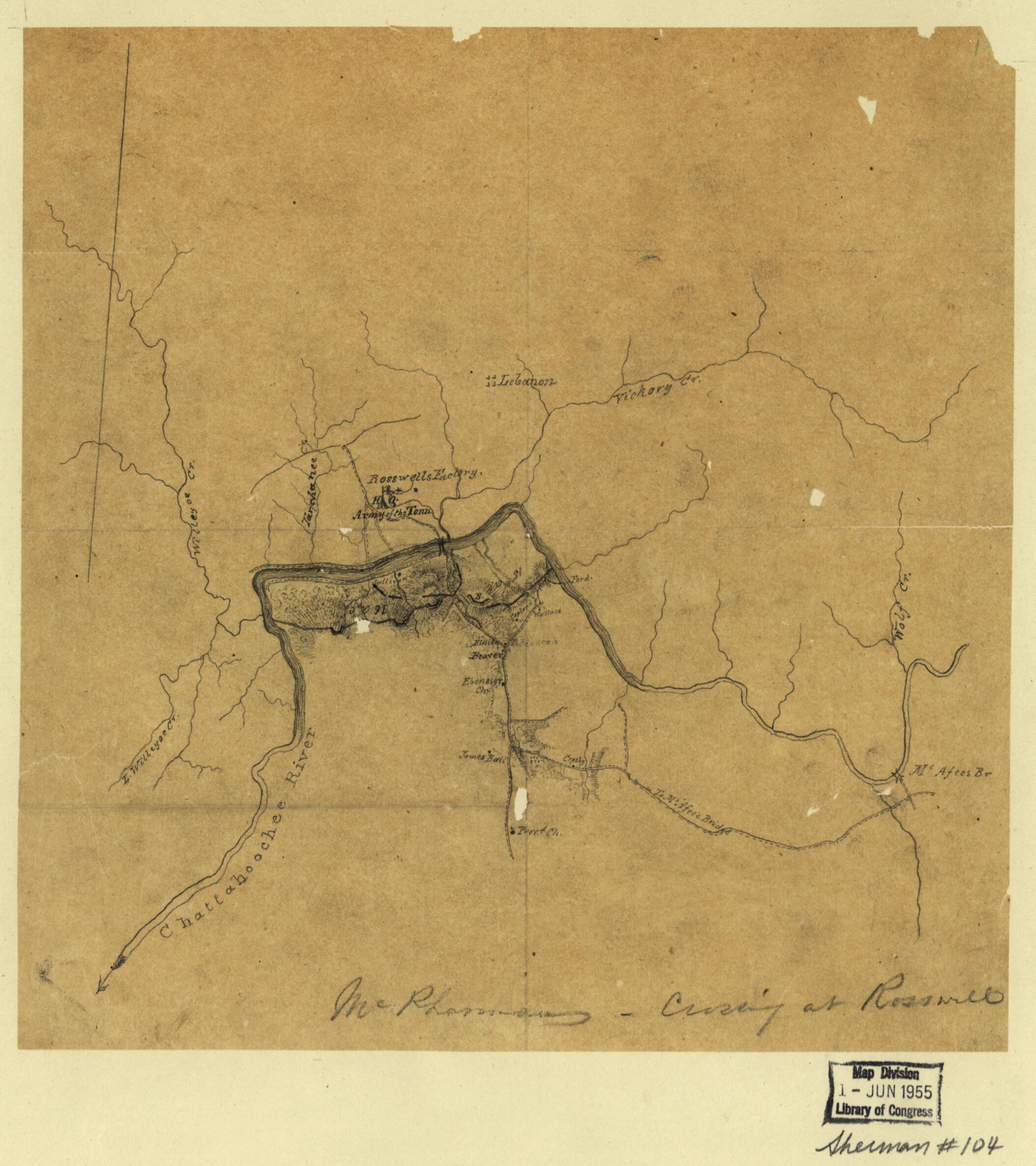This old map of McPherson Crossing at Rosswell i.e., Roswell, Georgia July, from 1864. (McPherson Crossing at Roswell) was created by in 1864