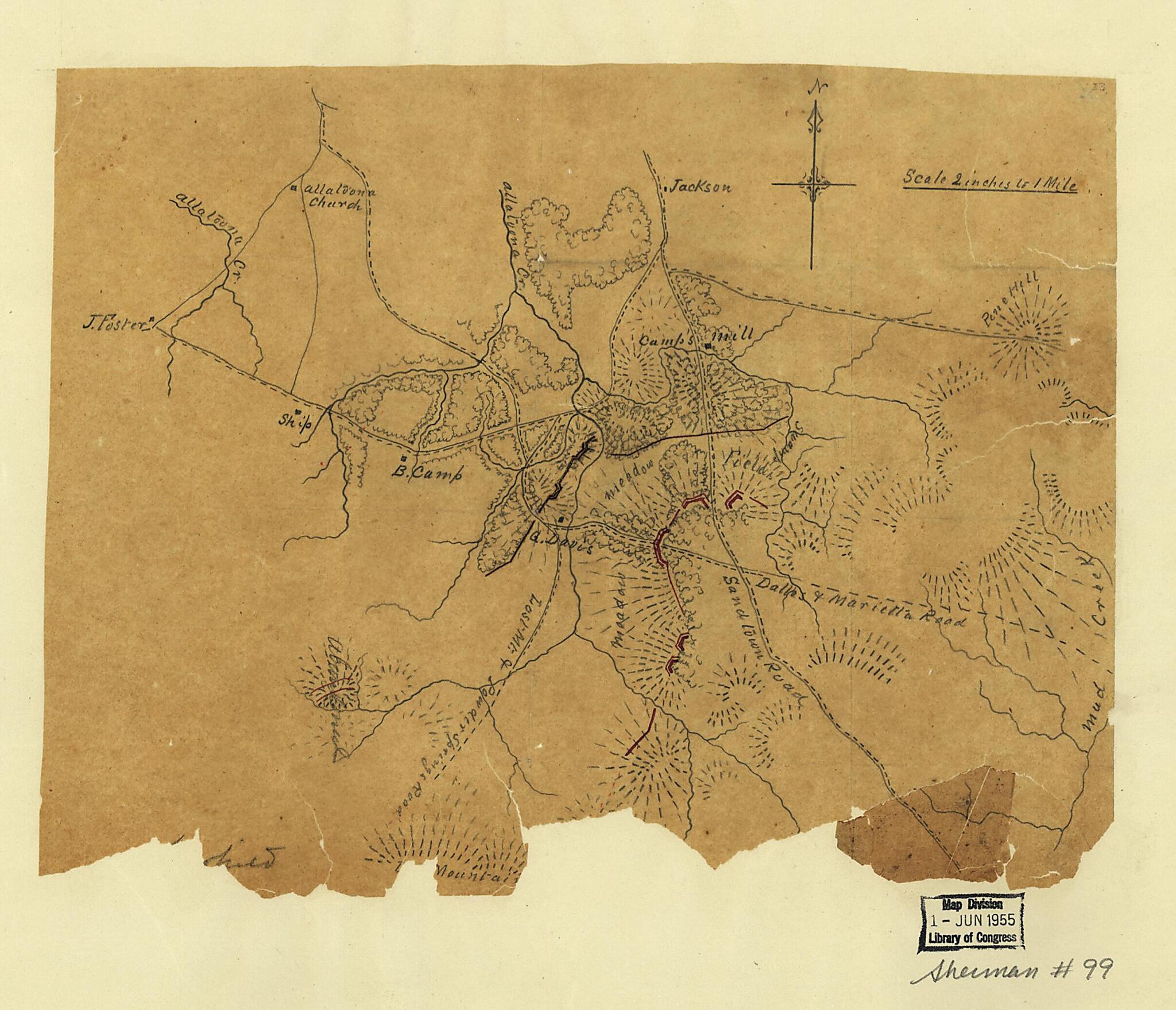 This old map of Union and Confederate Works Astride the Dallas and Marietta Road Near Pine Hill, Georgia, June from 1864 was created by in 1864
