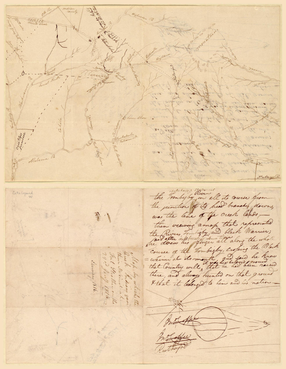 This old map of Map by Which the Creek Indians Gave Their Statement at Fort Strother On the 22nd Jany, from 1816 : Alabama and Georgia was created by in 1816