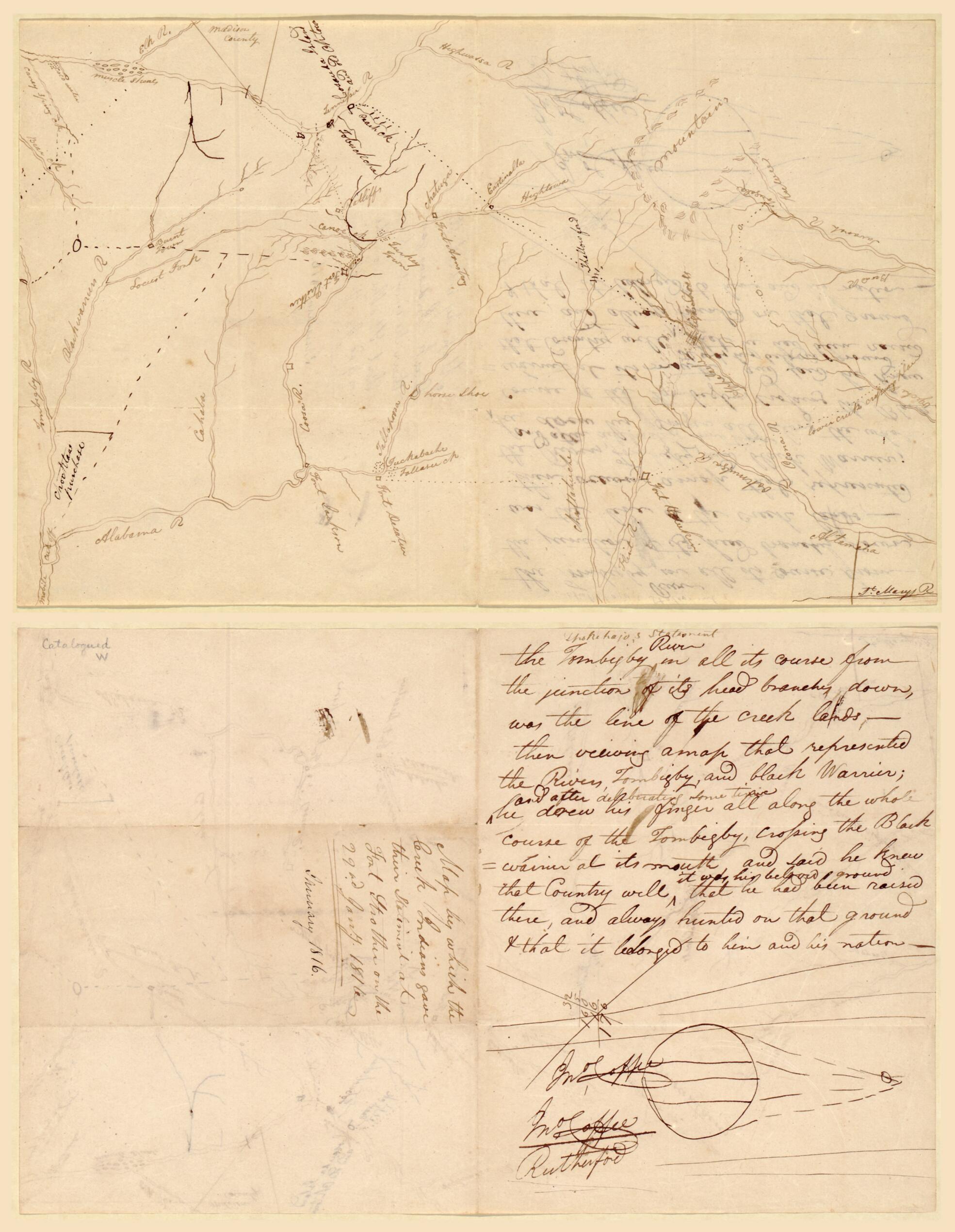 This old map of Map by Which the Creek Indians Gave Their Statement at Fort Strother On the 22nd Jany, from 1816 : Alabama and Georgia was created by in 1816