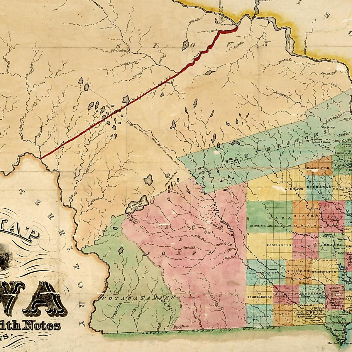 This old map of A New Map of Iowa : Accompanied With Notes by W. Barrows from 1845 was created by Willard Barrows,  Doolittle & Munson in 1845