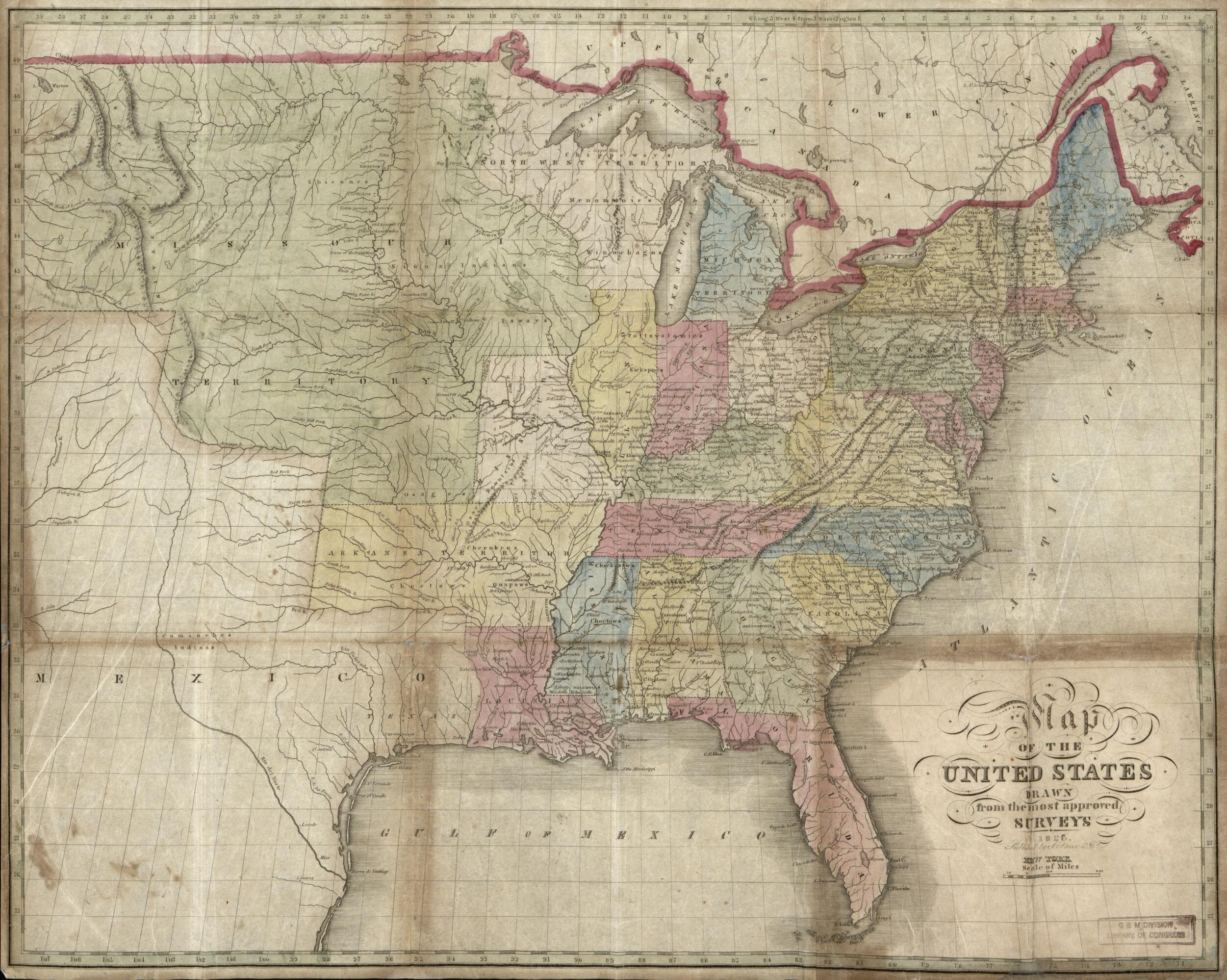 This old map of Map of the United States : Drawn from the Most Approved Surveys. (U. States) from 1826 was created by I. Starr & Co in 1826