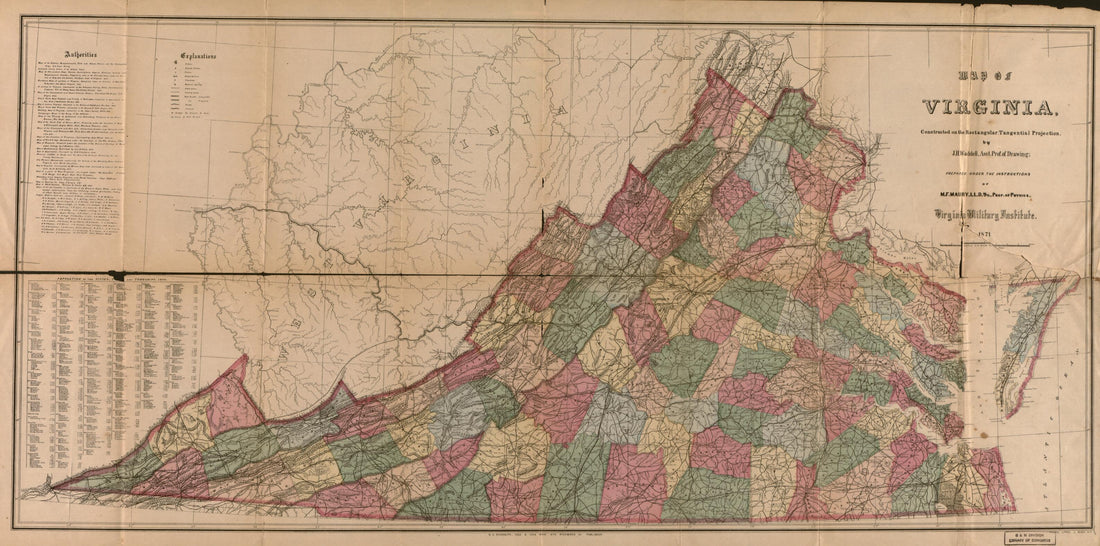 This old map of Map of Virginia from 1871 was created by Matthew Fontaine Maury, J. H. Waddell in 1871