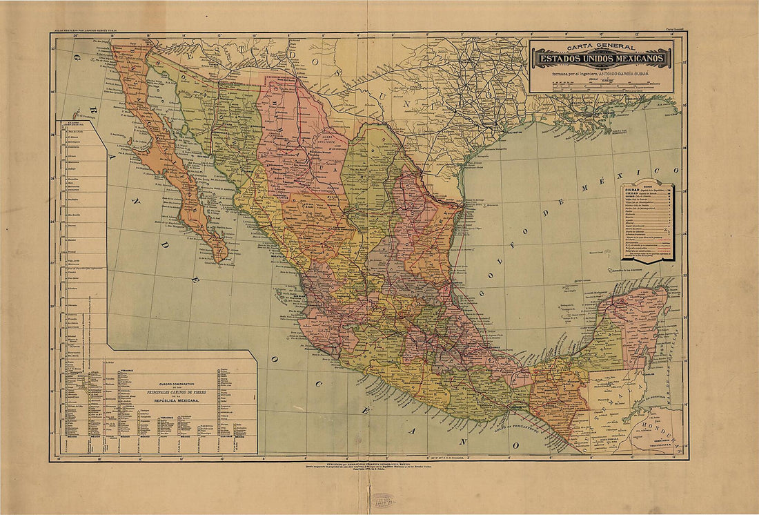 This old map of Atlas Mexicano from 1884 was created by Antonio García Cubas in 1884