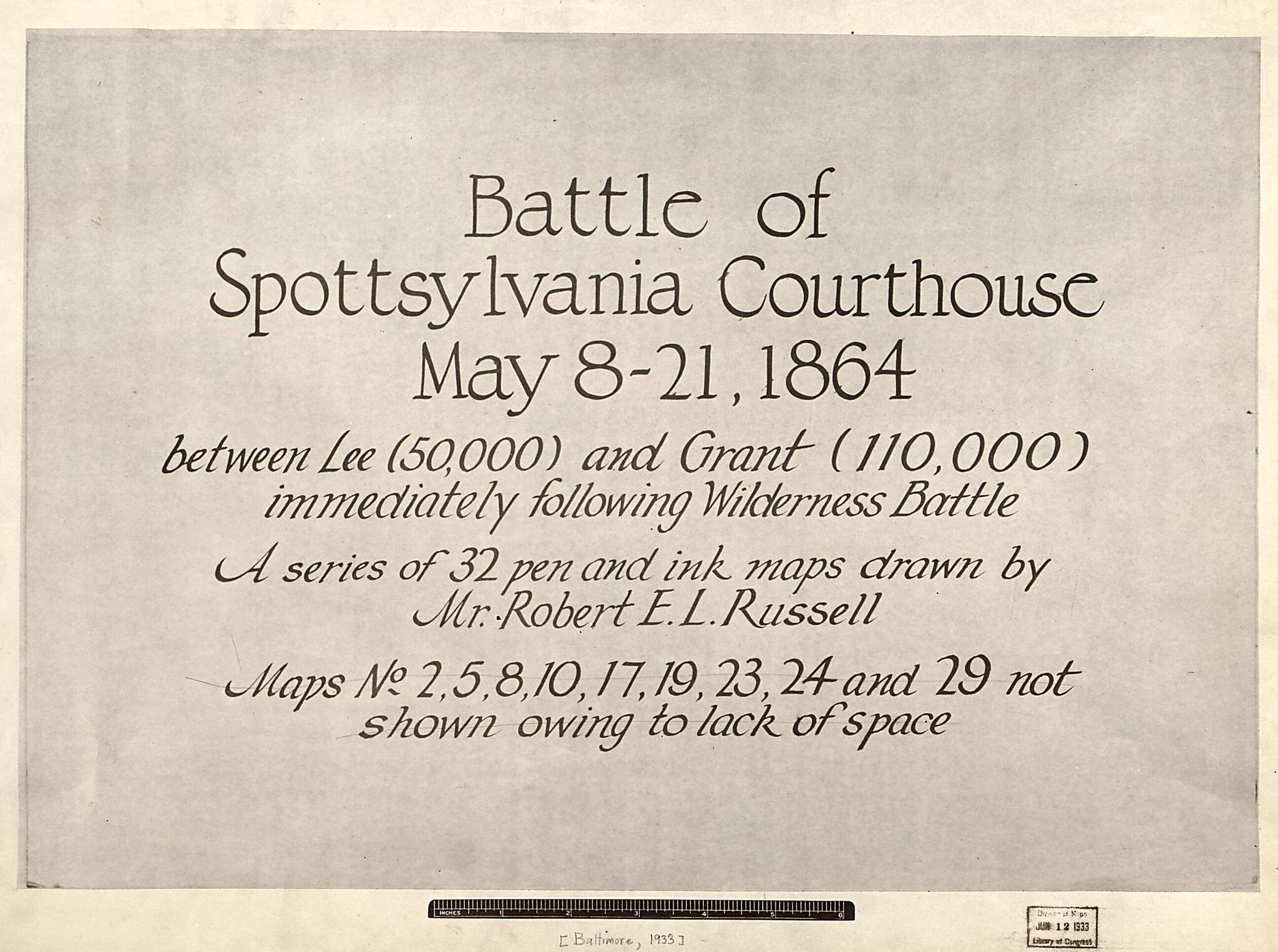This old map of 21, from 1864 Between Lee (50,000) and Grant (110,000) Immediately Following Wilderness Battle was created by Robert E. L. Russell in 1864