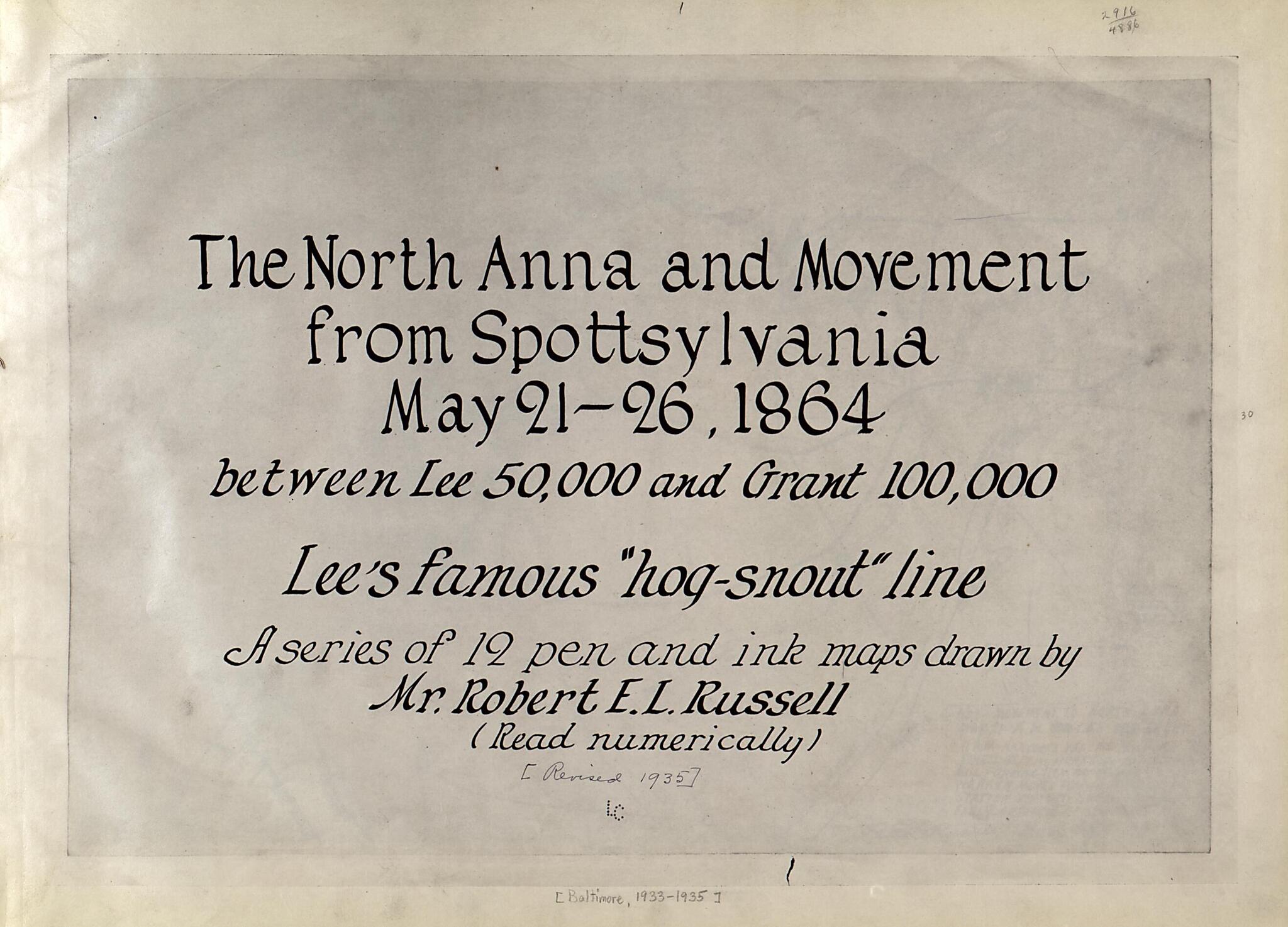 This old map of 26, from 1864, Between Lee, 50,000 and Grant, 100,000 was created by Robert E. L. Russell in 1864