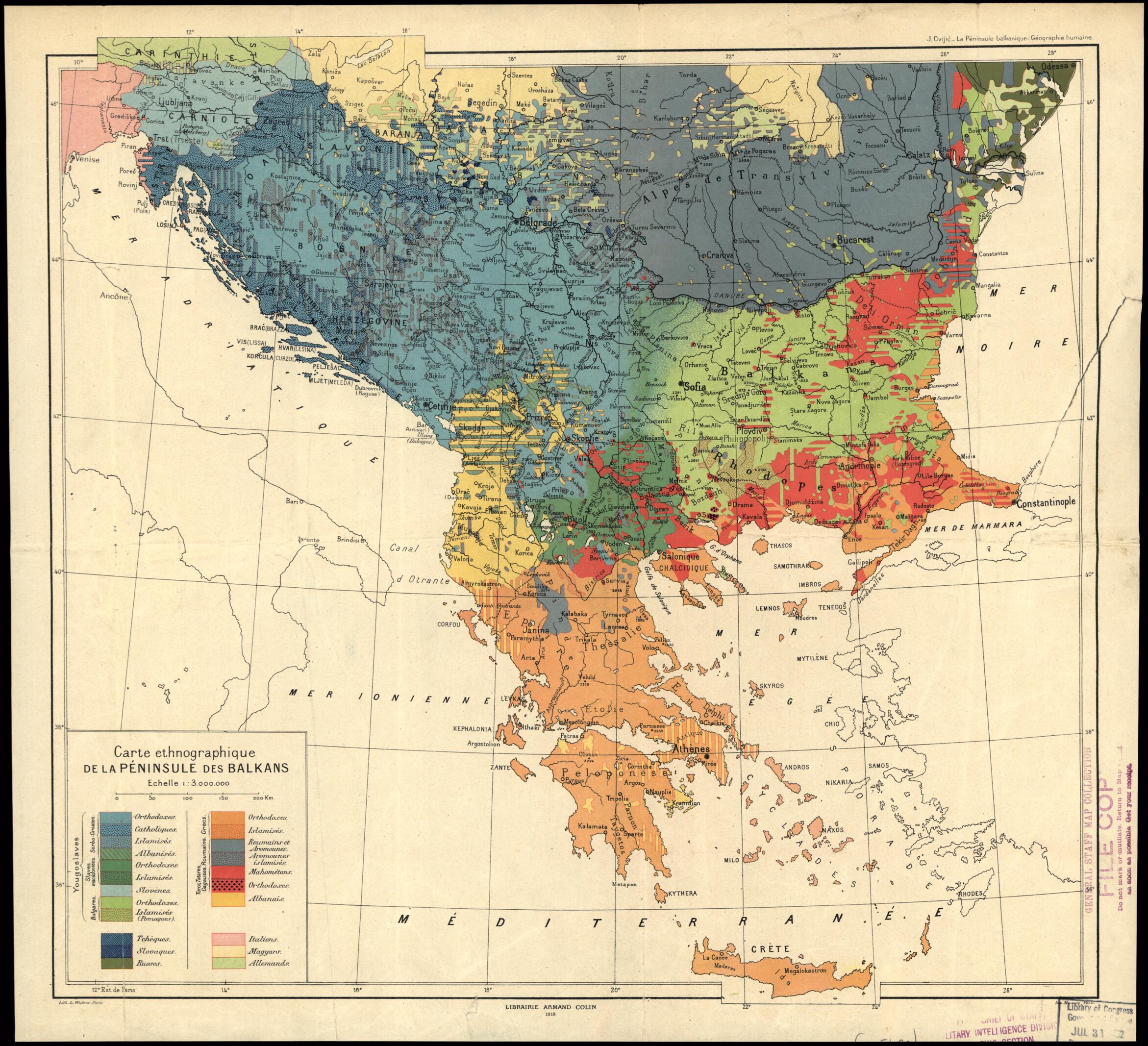 Carte Ethnographique De La Péninsule Des Balkans 1918 by Relic Map Company