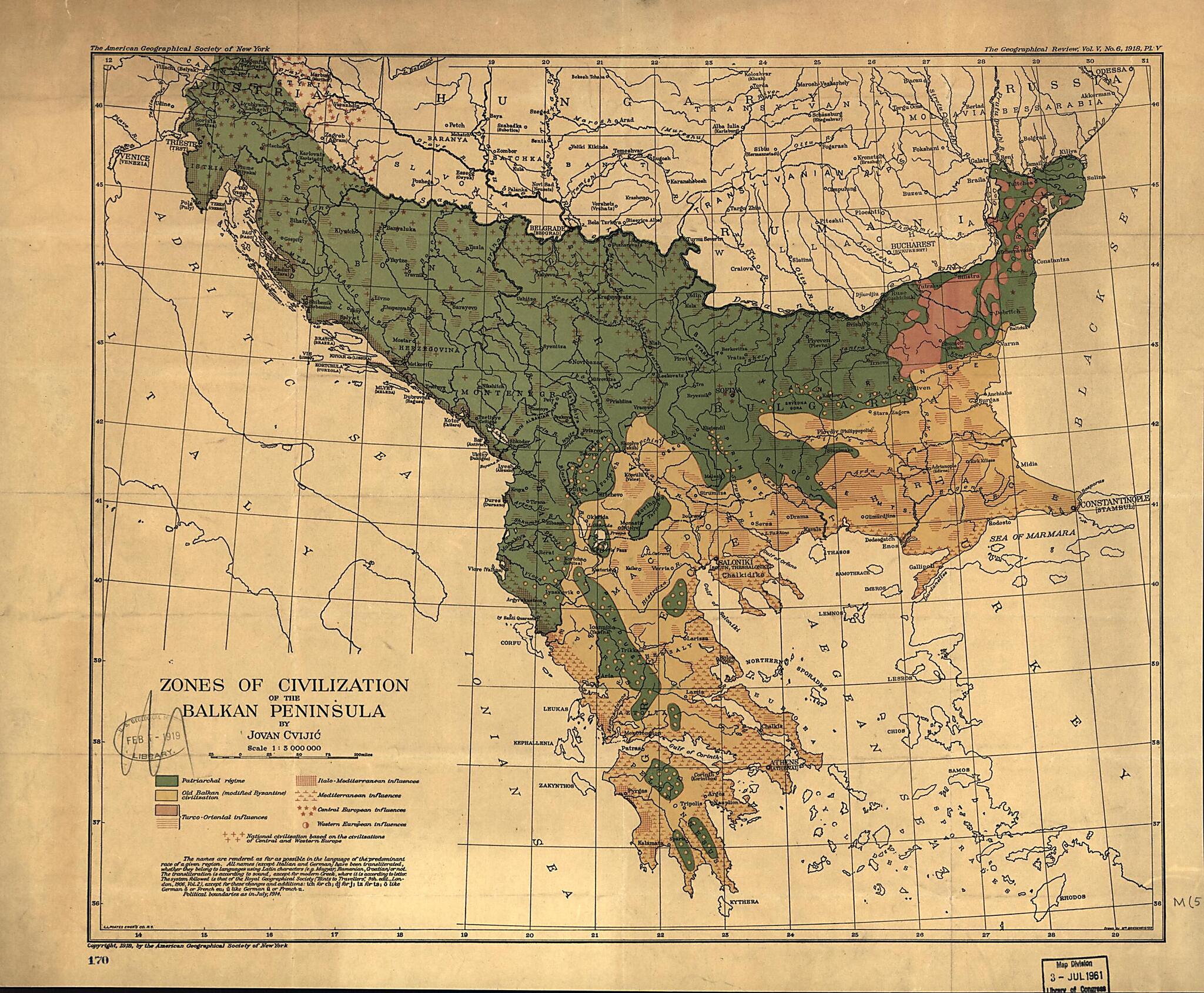 Zones of Civilization of the Balkan Peninsula 1918 by Relic Map Company