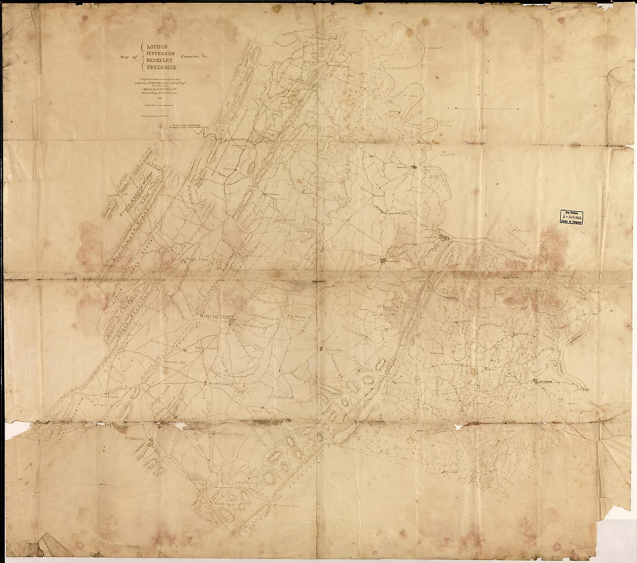 This old map of Map of Loudon sic, Jefferson, Berkeley, Frederick Counties, Va from 1862 was created by J. N. (John N.) Macomb in 1862