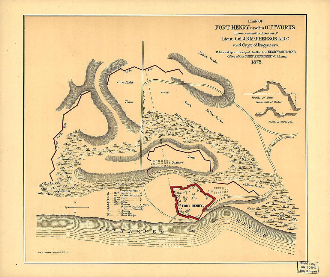 This old map of Plan of Fort Henry and Its Outworks. Feb. 1862 from 1875 was created by James Birdseye McPherson in 1875