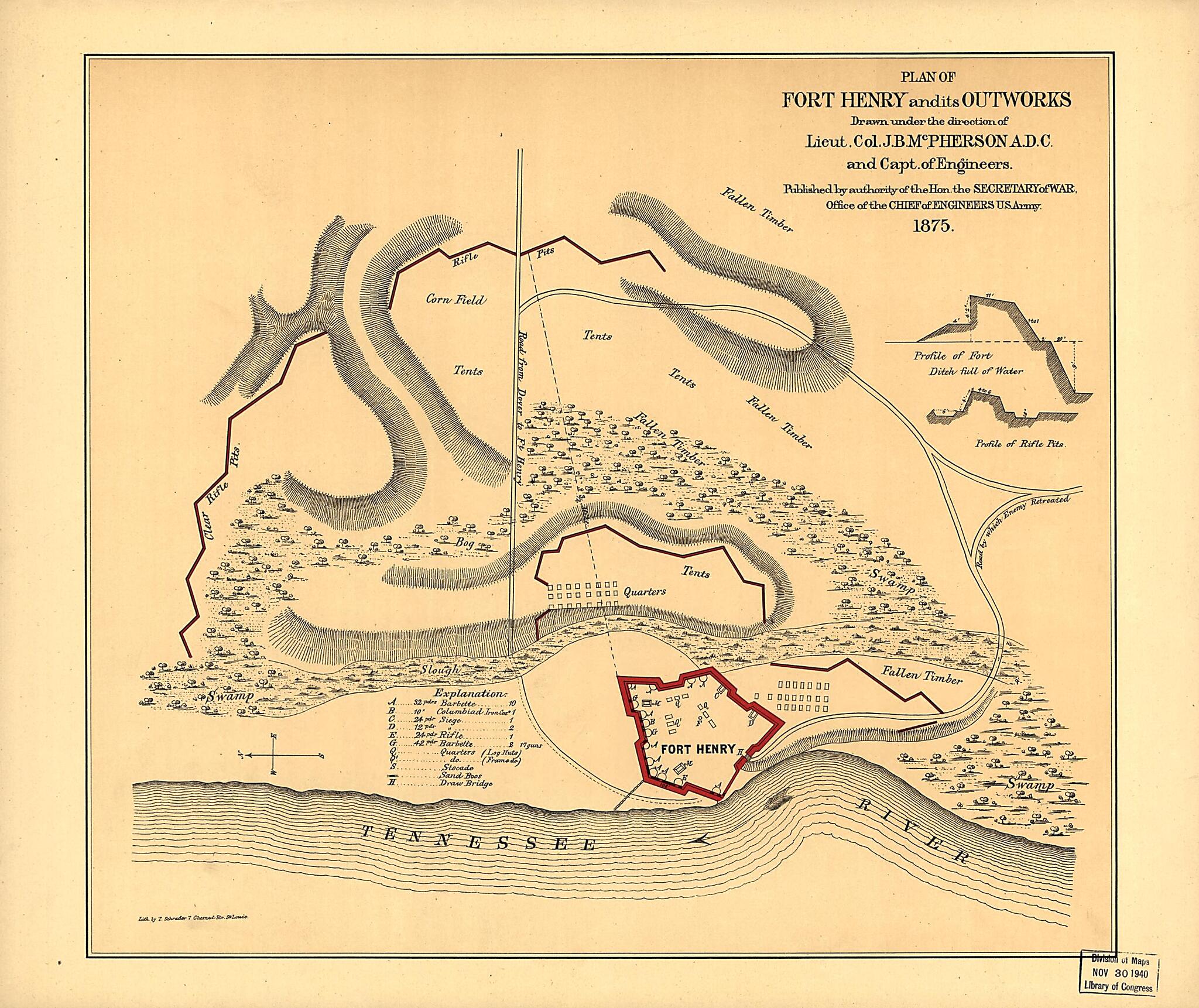 This old map of Plan of Fort Henry and Its Outworks. Feb. 1862 from 1875 was created by James Birdseye McPherson in 1875