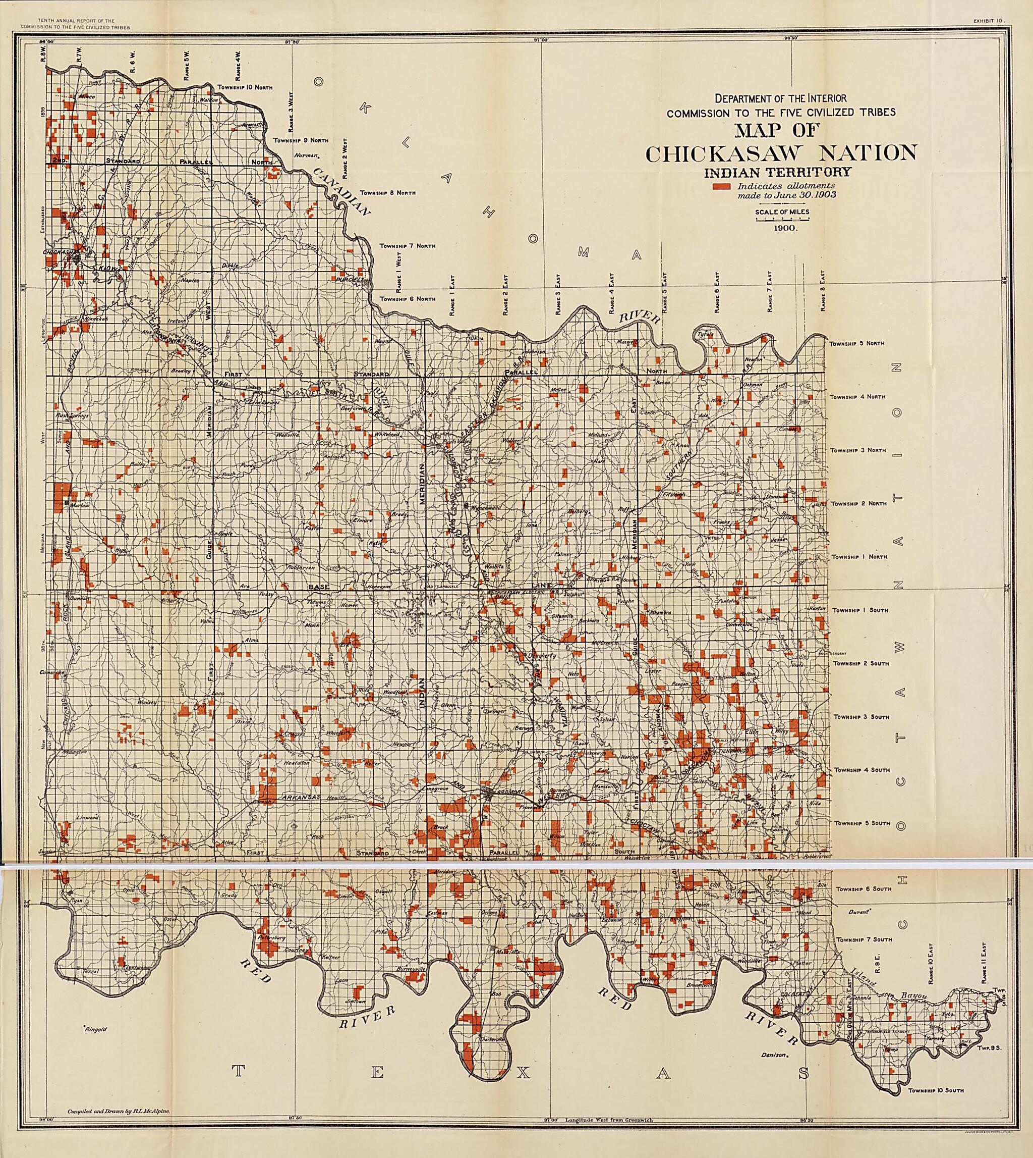 This old map of Map of Chickasaw Nation, Indian Territory from 1900 was created by R. L. McAlpine, United States. Commission to the Five Civilized Tribes in 1900