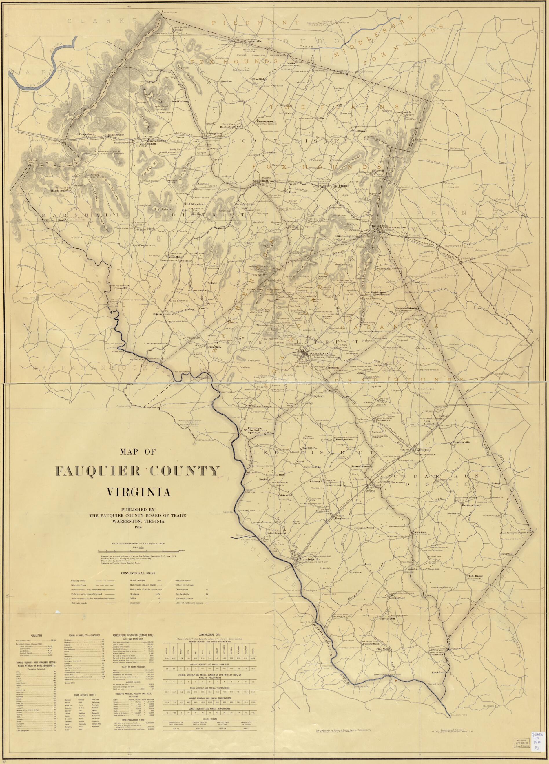 This old map of Map of Fauquier County, Virginia from 1914 was created by Fauquier County (Va.) Board of Trade in 1914