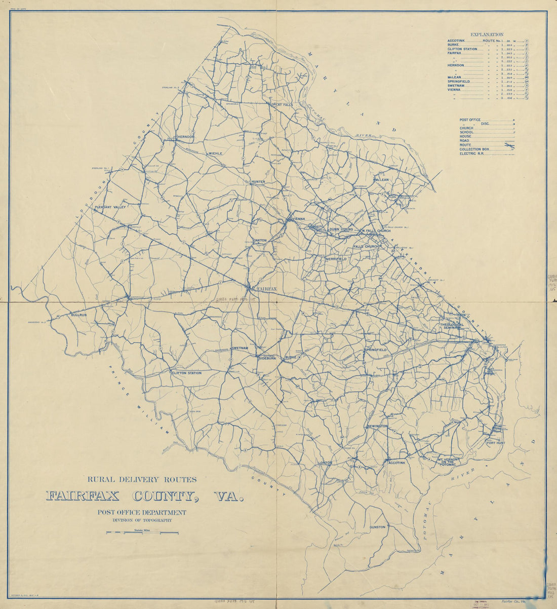 This old map of Rural Delivery Routes; Fairfax County, Va from 1912 was created by United States. Post Office Department in 1912