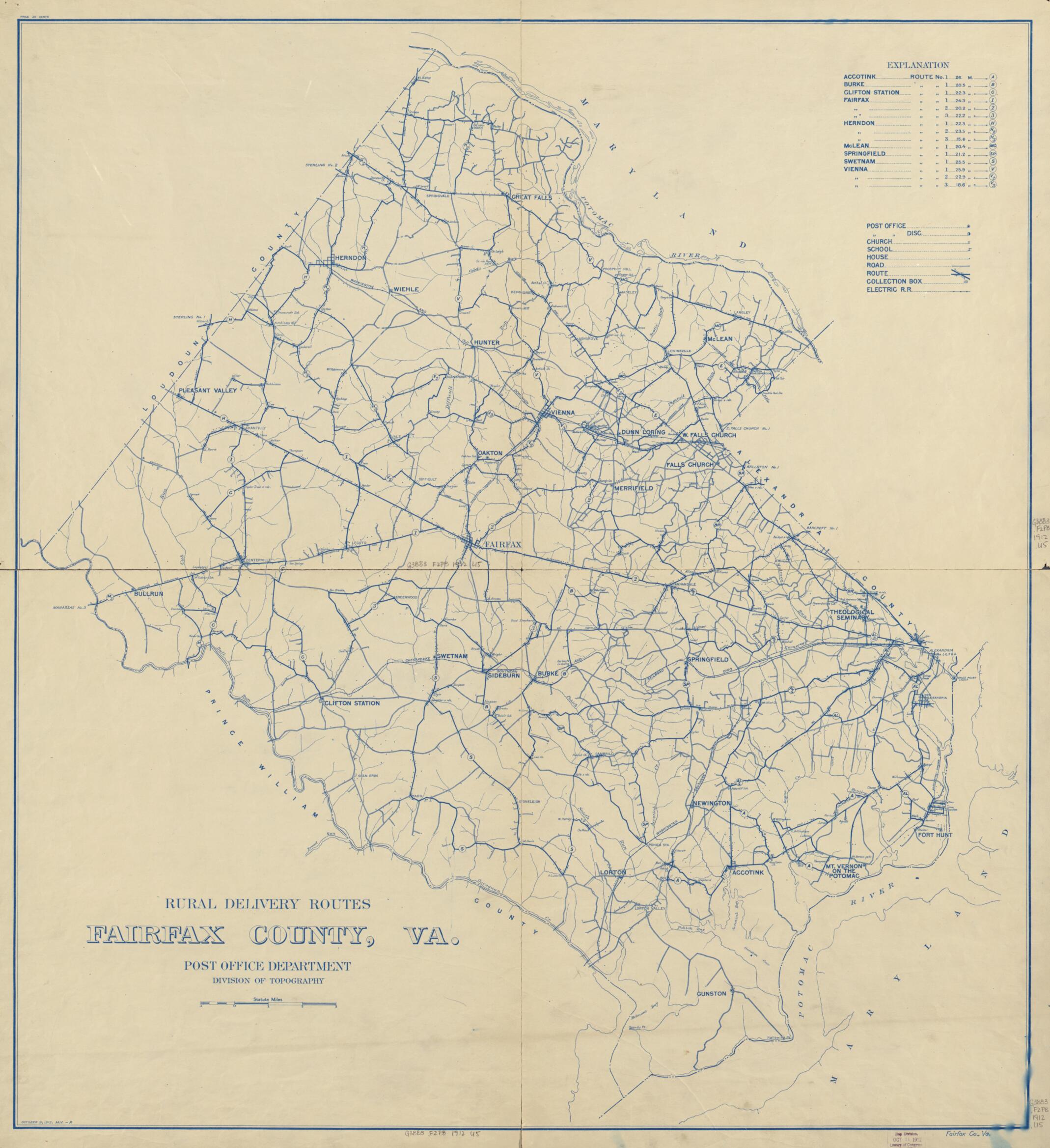 This old map of Rural Delivery Routes; Fairfax County, Va from 1912 was created by United States. Post Office Department in 1912
