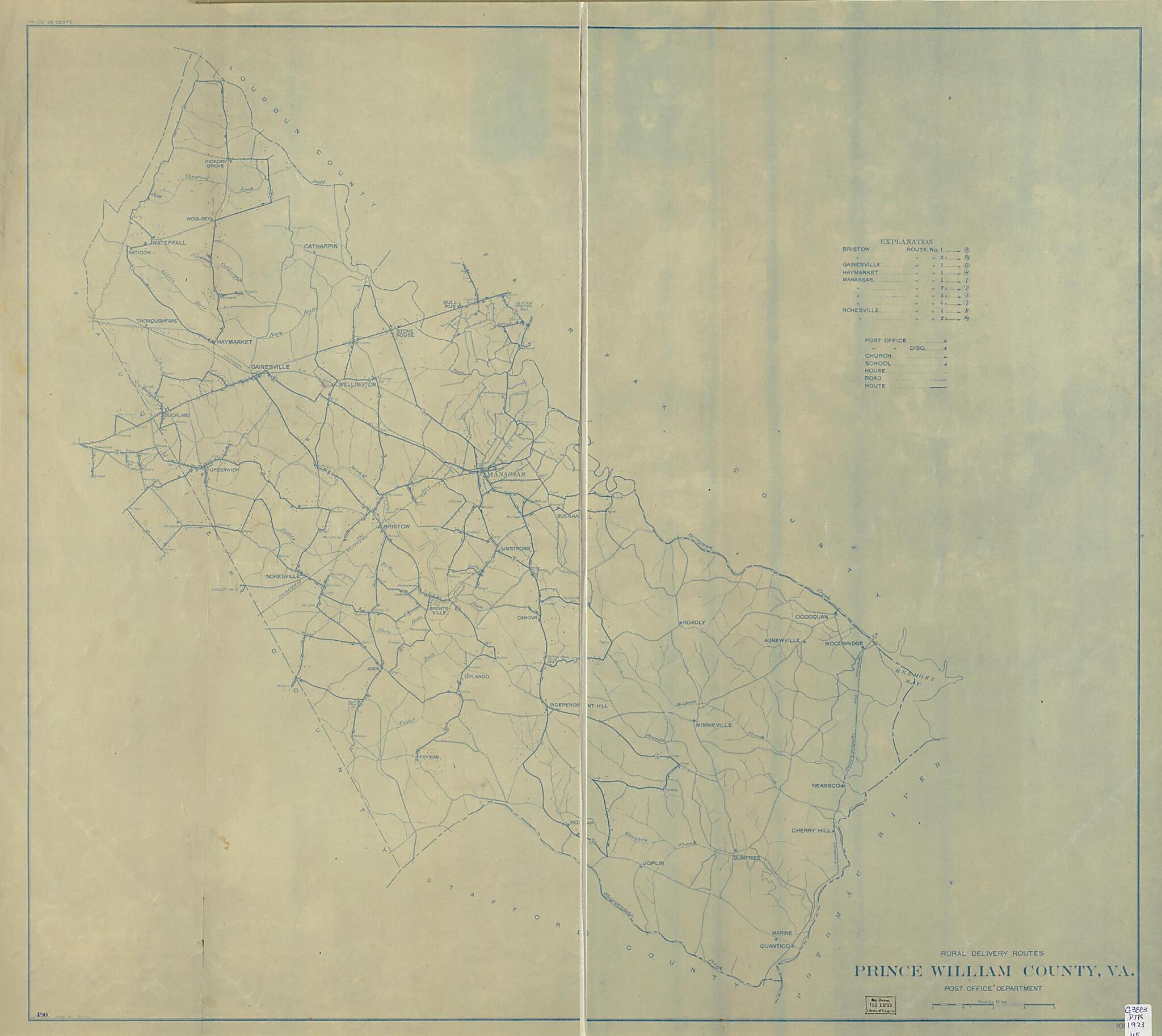 This old map of Prince William County, Va from 1923 was created by United States. Post Office Department in 1923