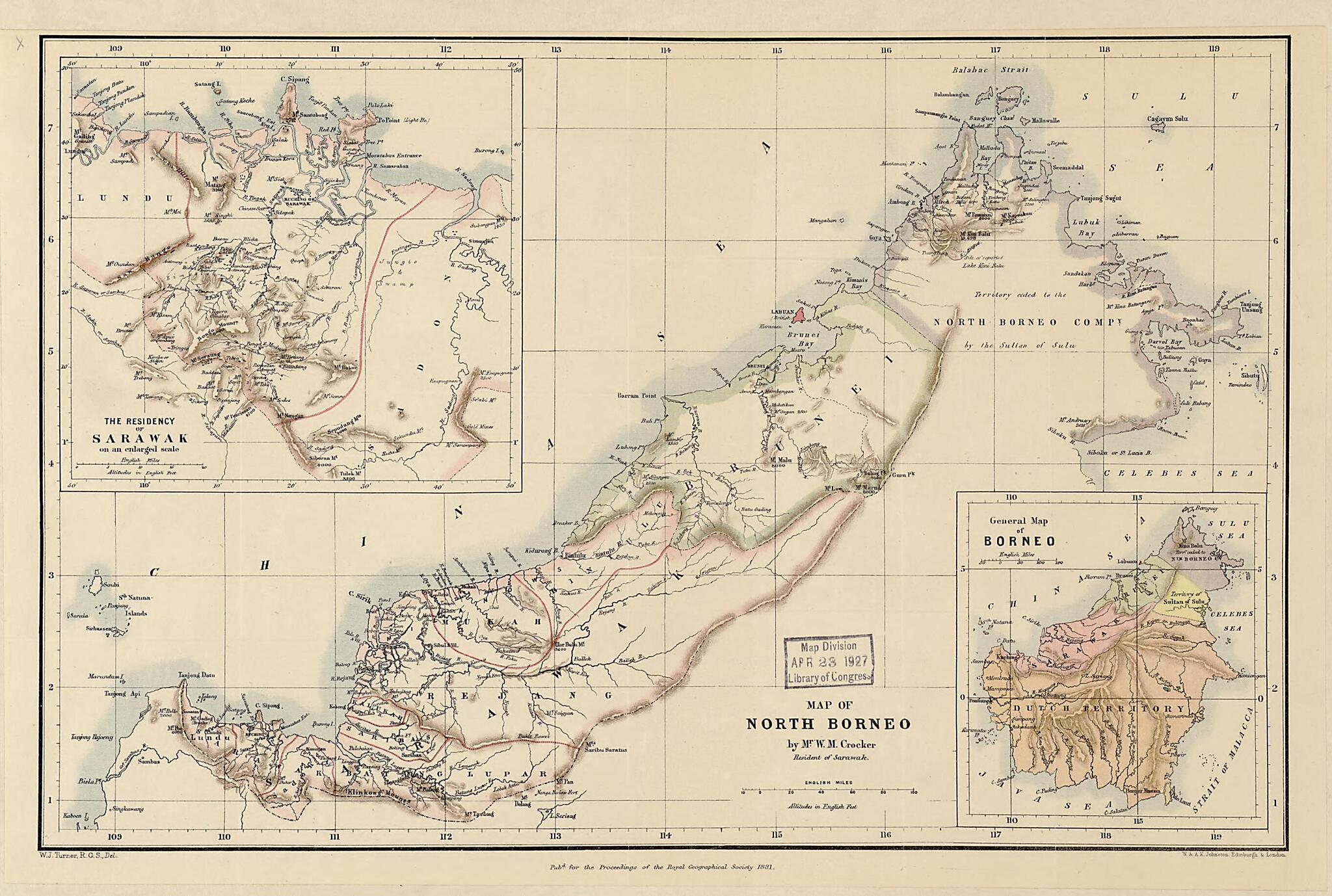 This old map of Map of North Borneo from 1881 was created by W. M. Crocker, W. J. (William John) Turner, W. & A.K. Johnston Limited in 1881