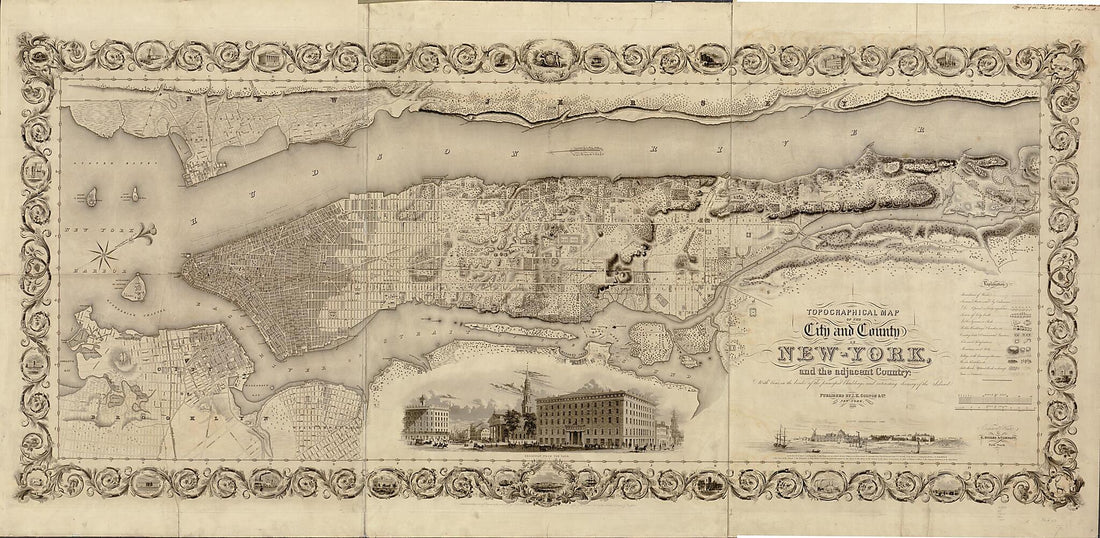 This old map of York, and the Adjacent Country : With Views In the Border of the Principal Buildings, and Interesting Scenery of the Island from 1836 was created by J.H. Colton & Co, S. Stiles & Co in 1836