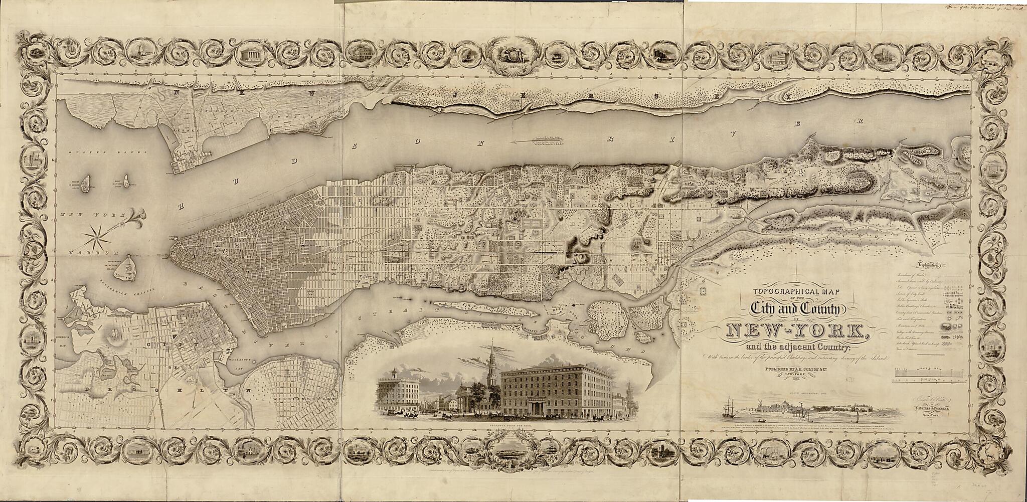 This old map of York, and the Adjacent Country : With Views In the Border of the Principal Buildings, and Interesting Scenery of the Island from 1836 was created by J.H. Colton & Co, S. Stiles & Co in 1836