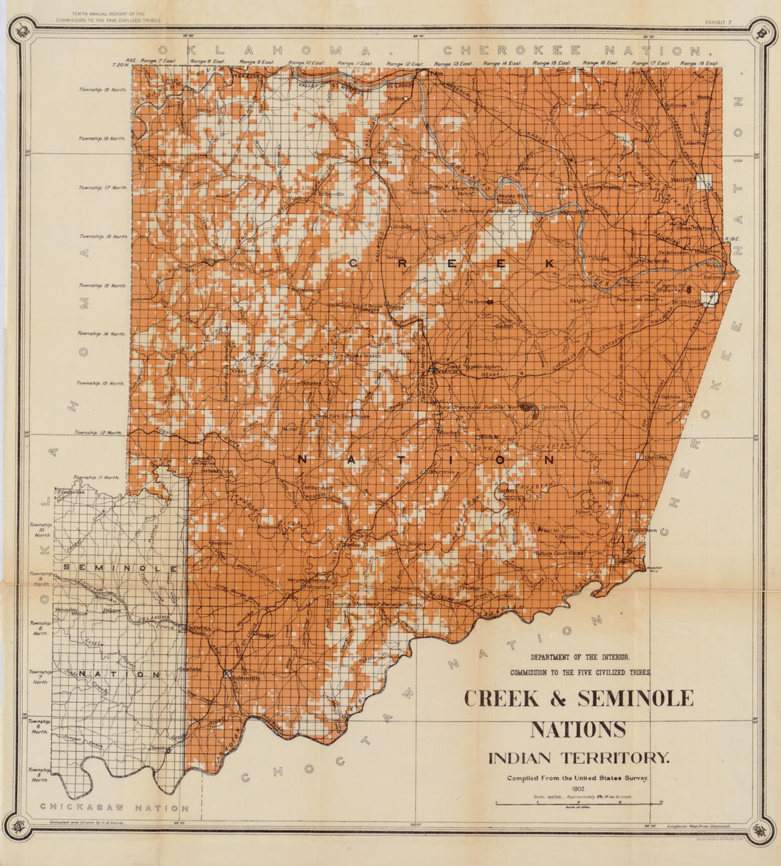 This old map of Creek & Seminole Nations, Indian Territory : Compiled from the United States Survey (Creek and Seminole Nations, Indian Territory) from 1902 was created by C. H. Dana, United States. Commission to the Five Civilized Tribes in 1902