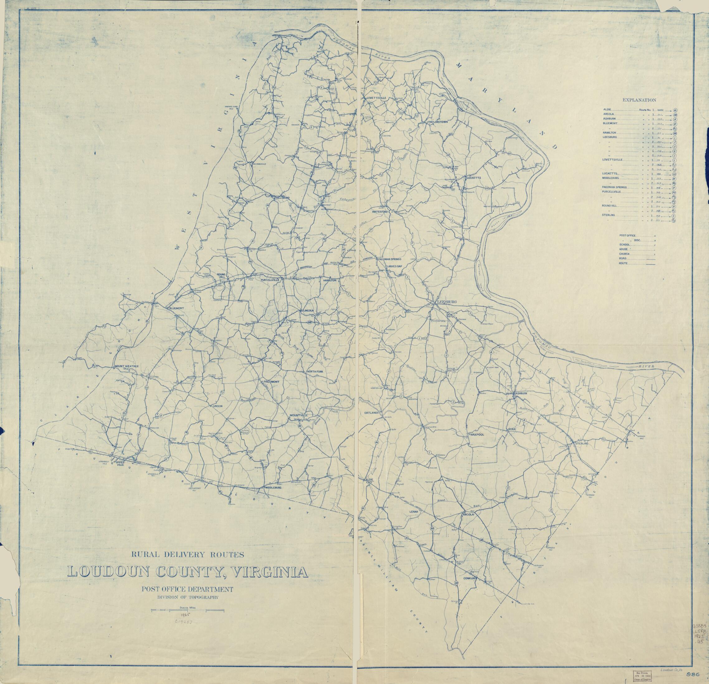 This old map of Rural Delivery Routes, Loudoun County, Virginia from 1925 was created by United States. Post Office Department. Division of Topography in 1925