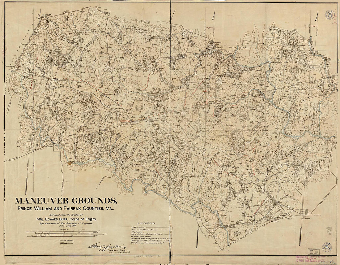 This old map of Maneuver Grounds, Prince Willliam and Fairfax Counties, Va from 1904 was created by Edward Burr, United States. Army. Corps of Engineers in 1904