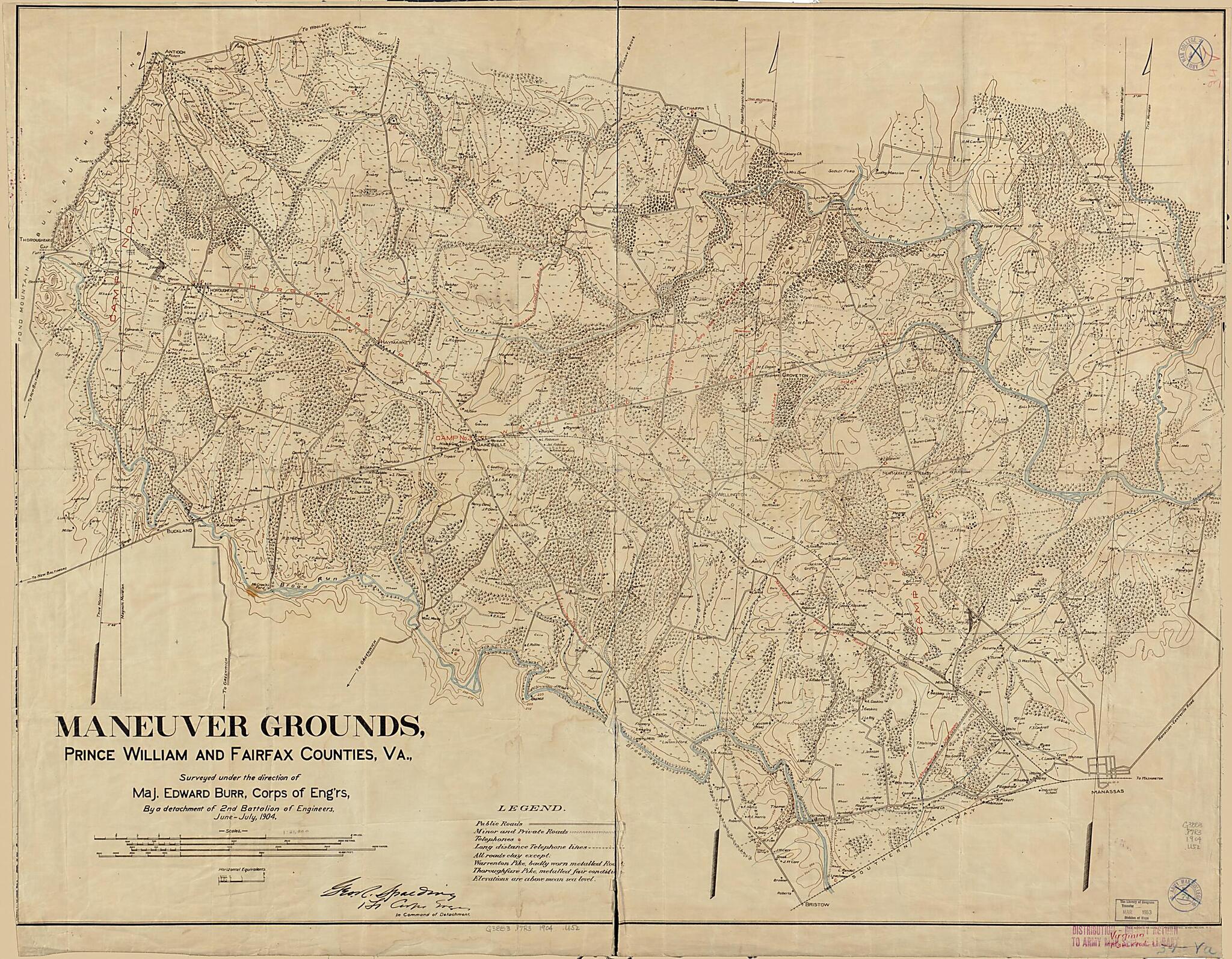 This old map of Maneuver Grounds, Prince Willliam and Fairfax Counties, Va from 1904 was created by Edward Burr, United States. Army. Corps of Engineers in 1904