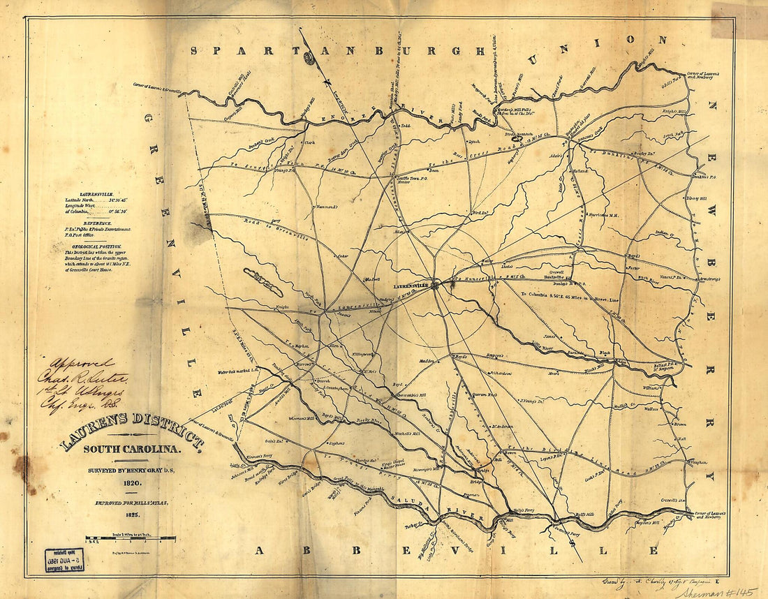 This old map of Laurens District, South Carolina from 1820 was created by Henry Gray, Robert Mills in 1820