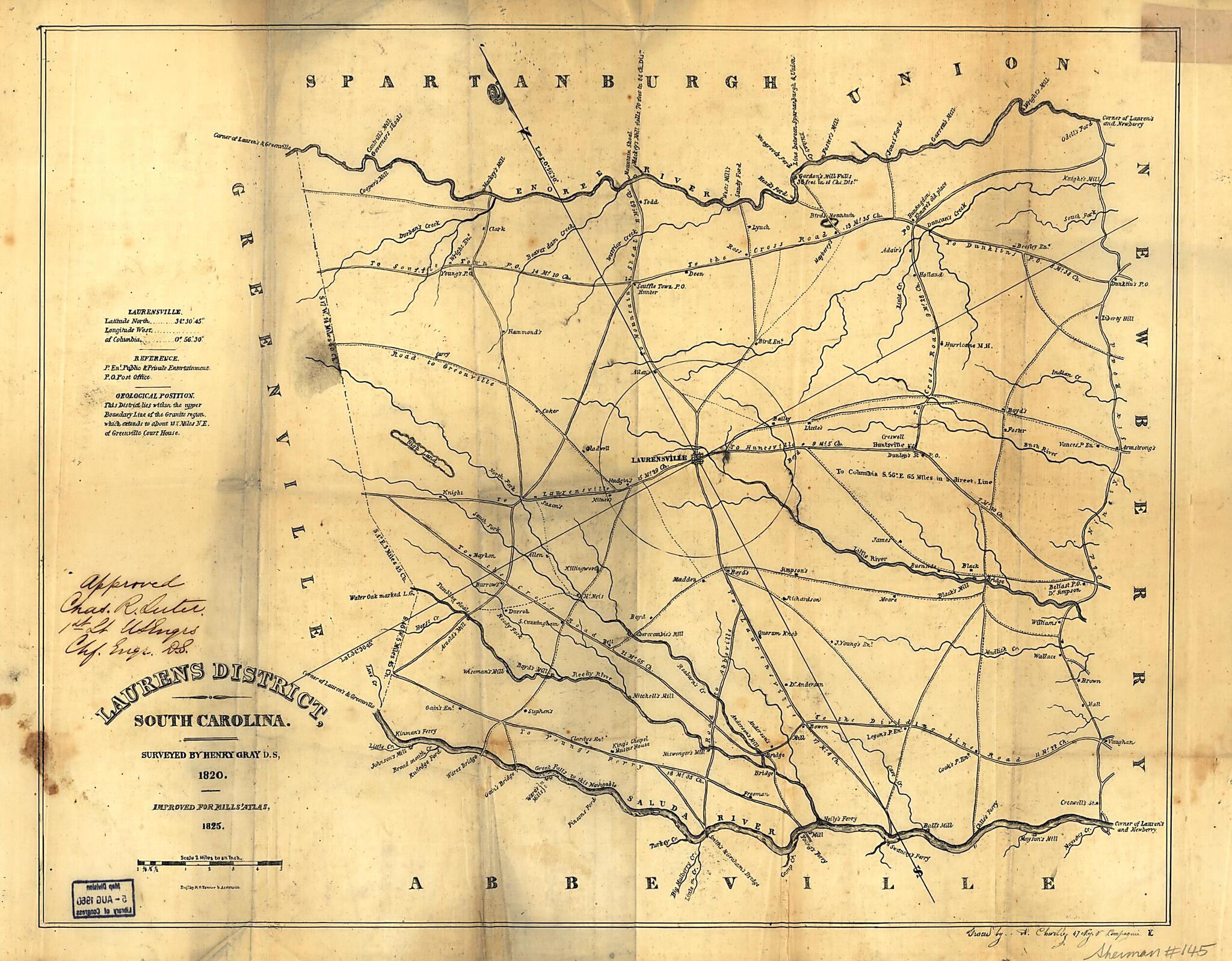 This old map of Laurens District, South Carolina from 1820 was created by Henry Gray, Robert Mills in 1820
