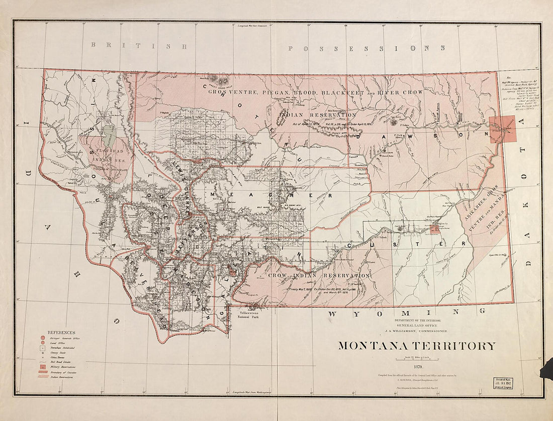 This old map of Montana Territory from 1879 was created by C. (Charles) Roeser in 1879