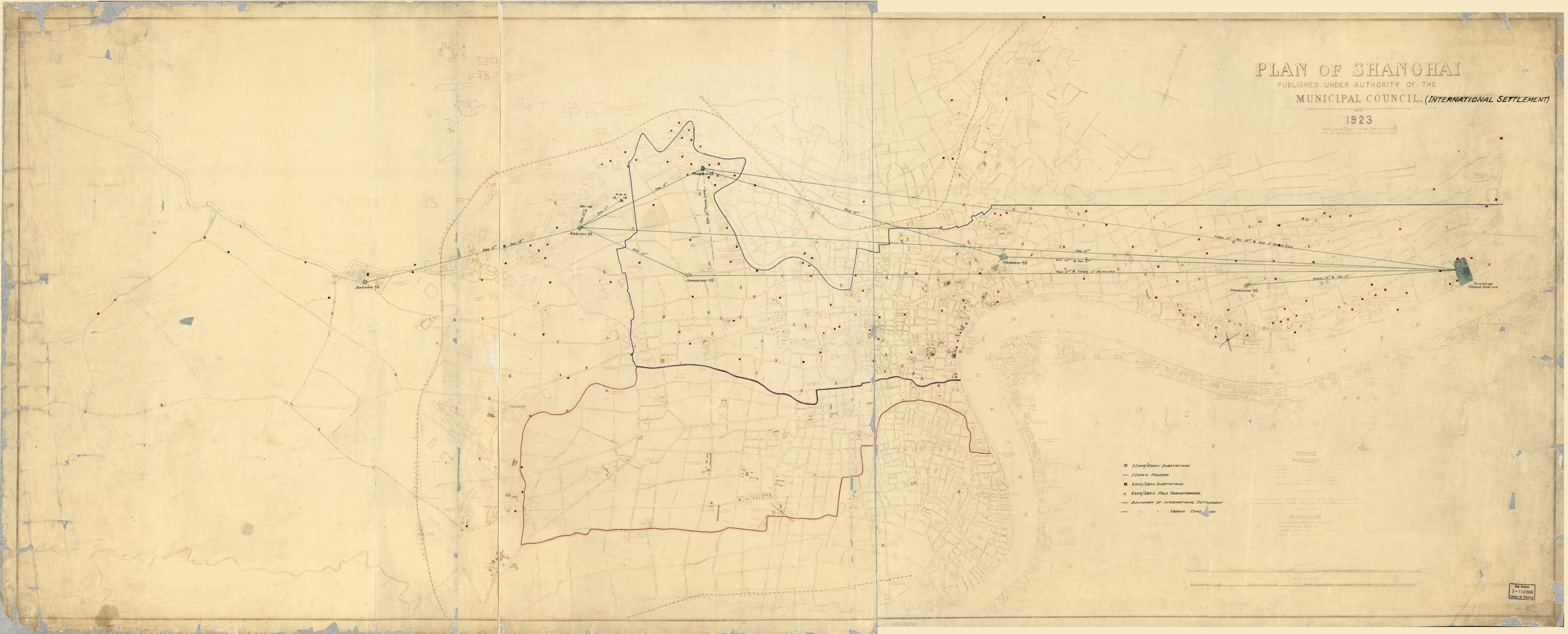 This old map of Plan of Shanghai from 1923 was created by  Shanghai (China : International Settlement). Municipal Council in 1923