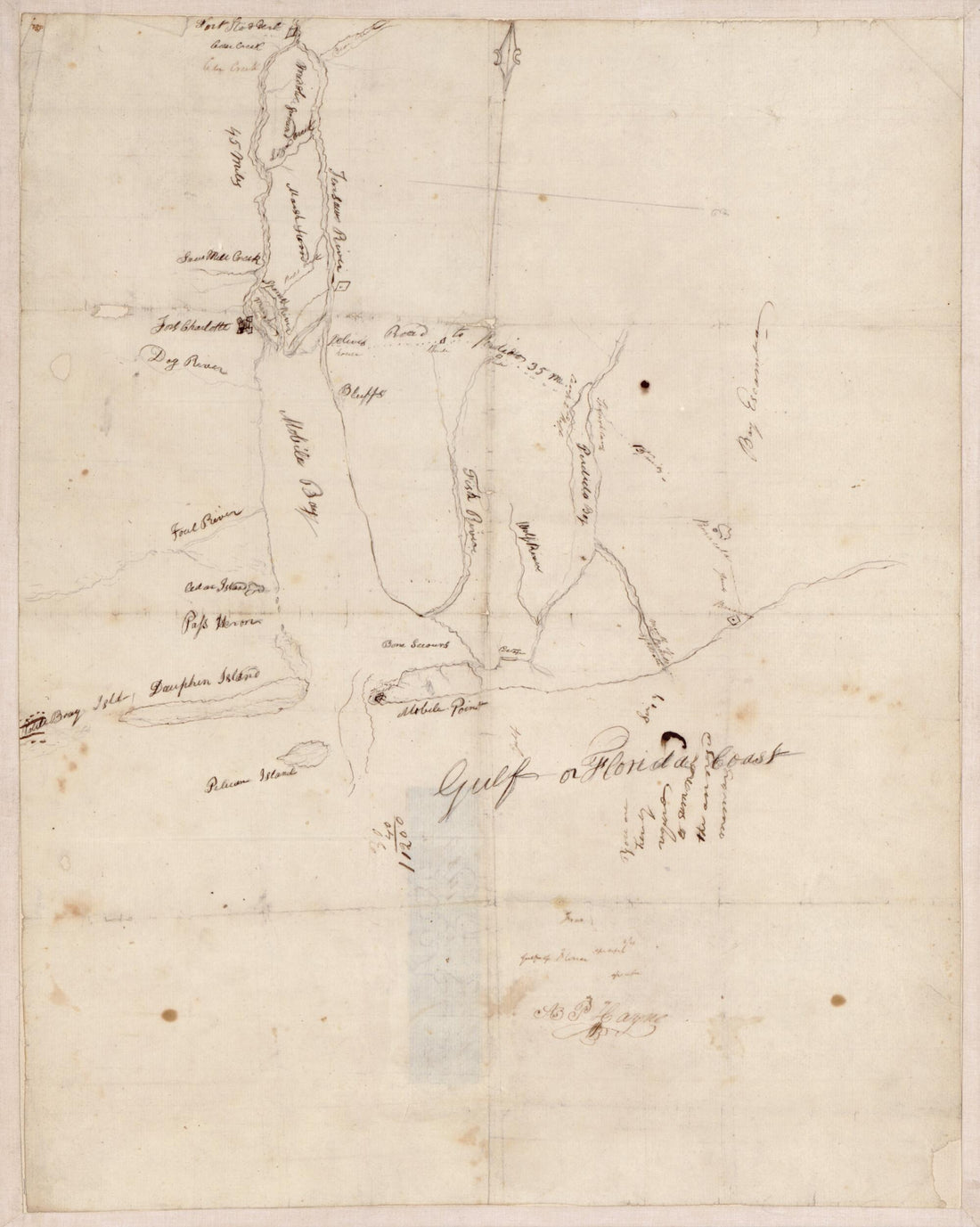 This old map of Map of Mobile Bay from 1800 was created by A. P. (Arthur Peronneau) Hayne in 1800