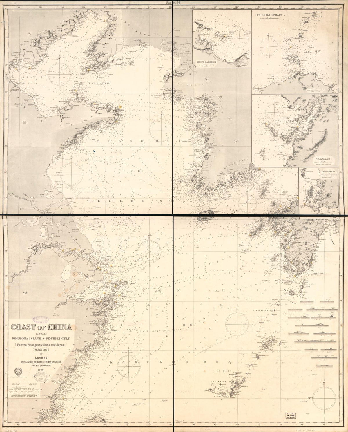 Chi-Li Gulf : Eastern Passages to China and Japan : Chart No. 8 1888 by Relic Map Company