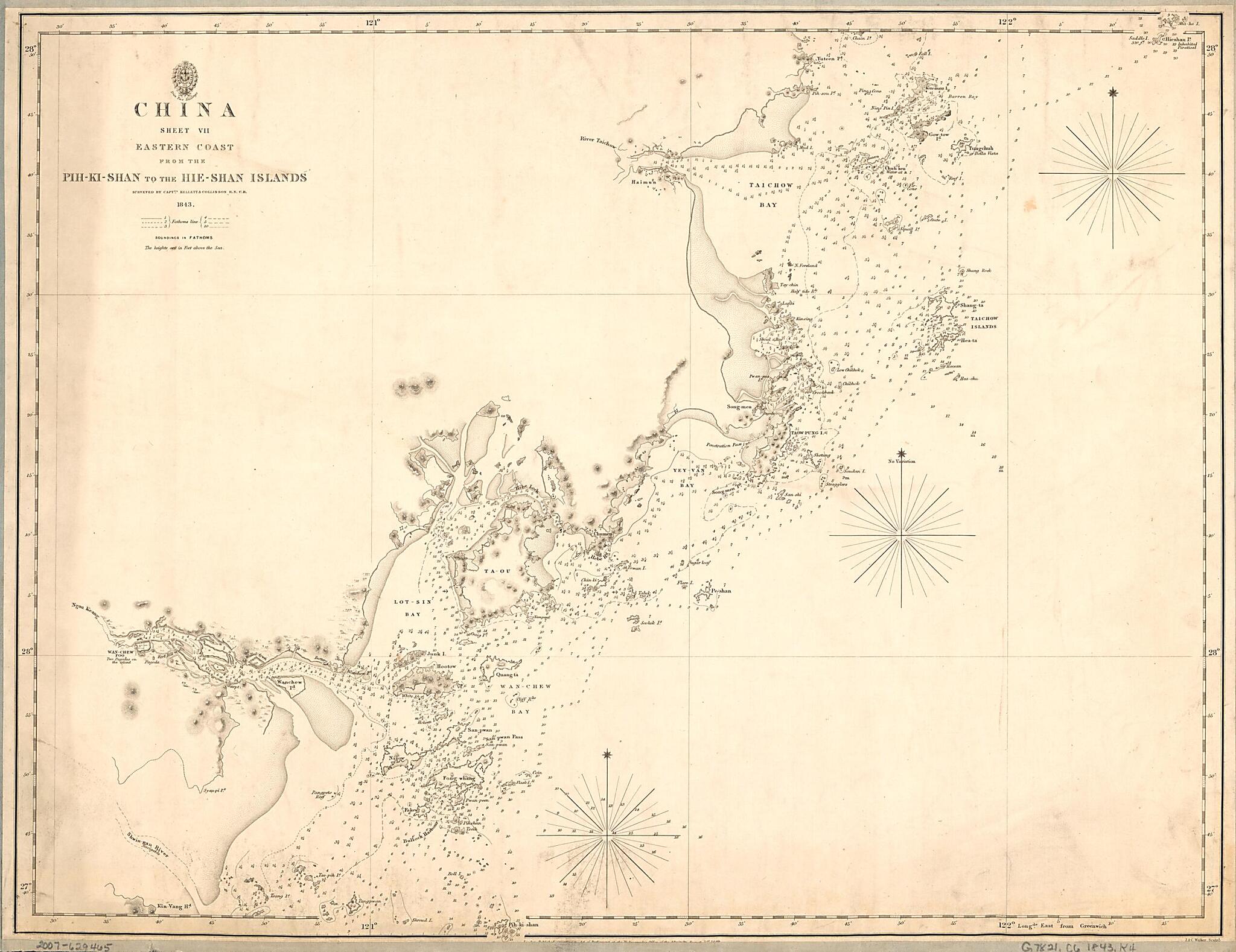 This old map of Ki-Shan to the Hie-Shan Islands from 1843 was created by R. Collinson, Henry Kellett, C. Walker, John Walker in 1843