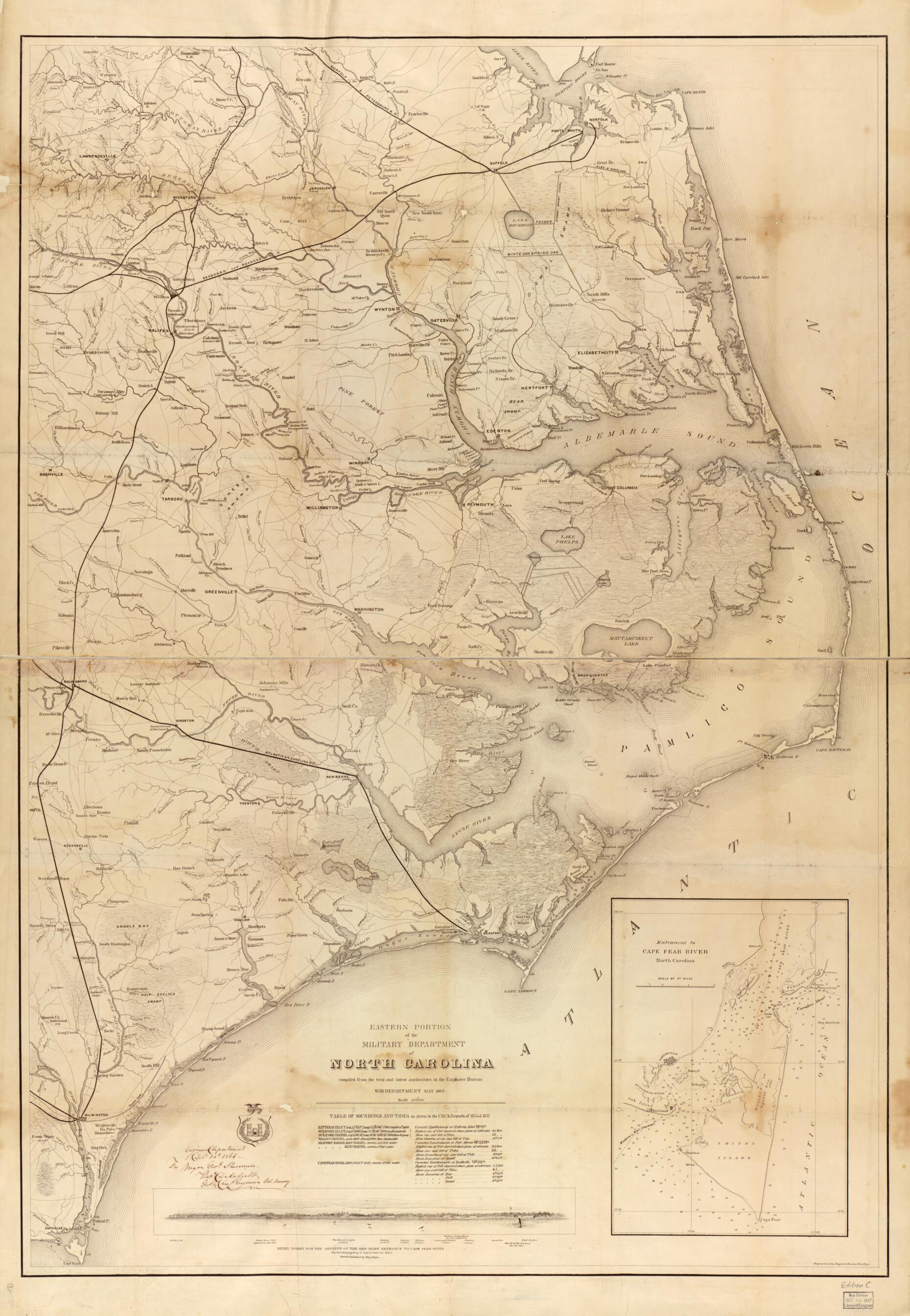 This old map of Eastern Portion of the Military Department of North Carolina from 1862 was created by United States. Army. Corps of Engineers in 1862