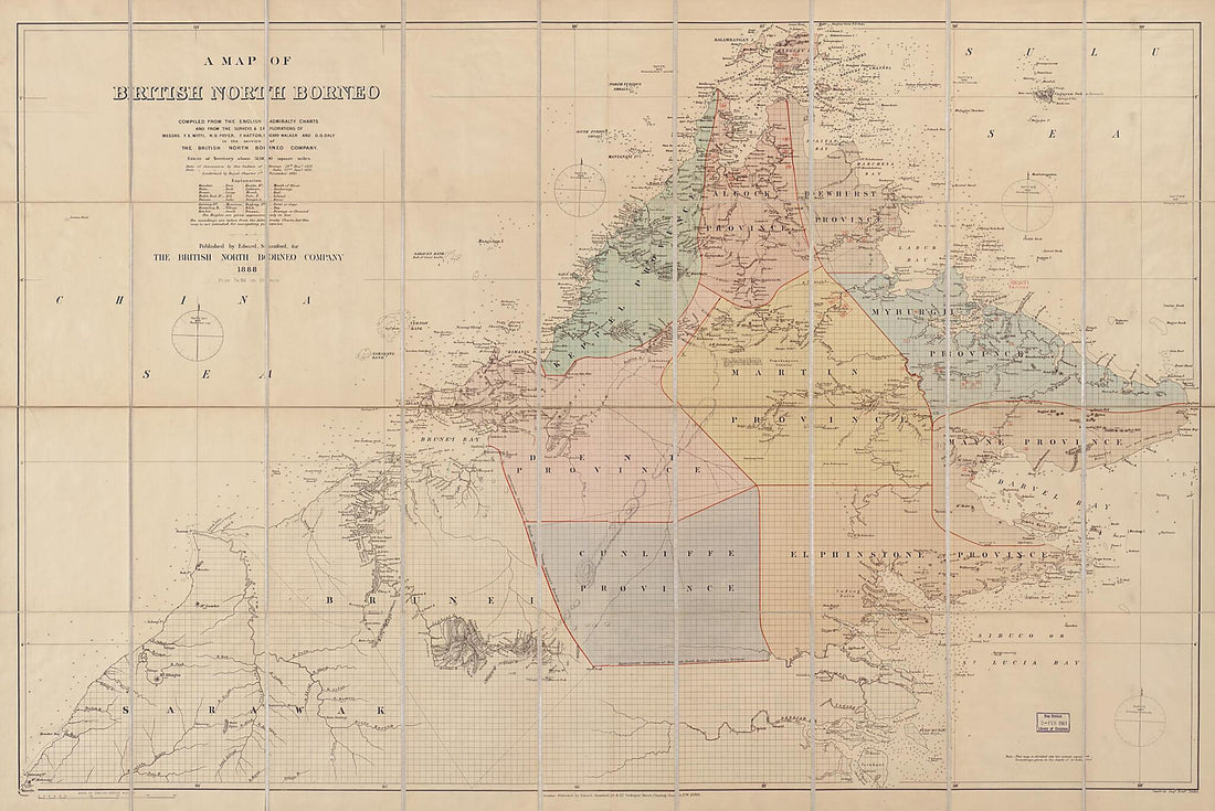 This old map of A Map of British North Borneo from 1888 was created by British North Borneo Chartered Company, Edward Stanford Ltd in 1888