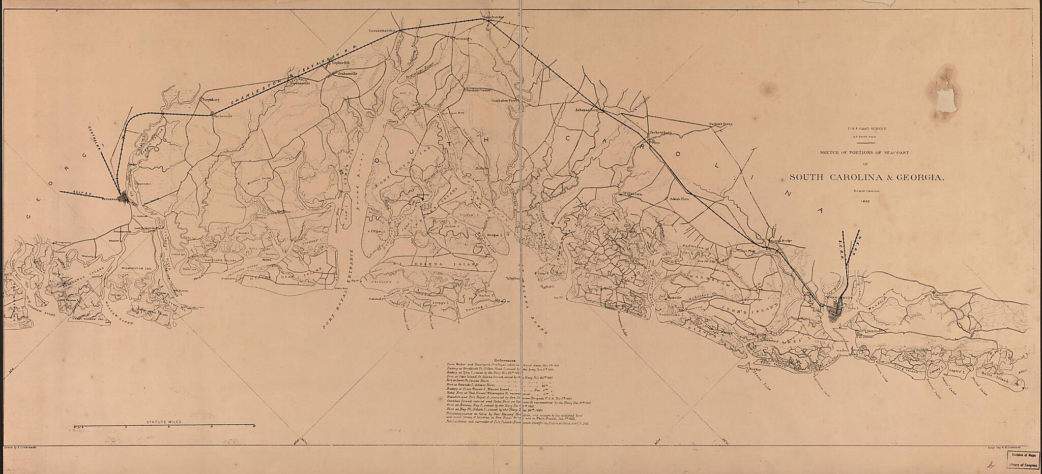 This old map of Sketch of Portions of Seacoast of South Carolina & Georgia from 1862 was created by A. Lindenkohl, H. (Henry) Lindenkohl in 1862