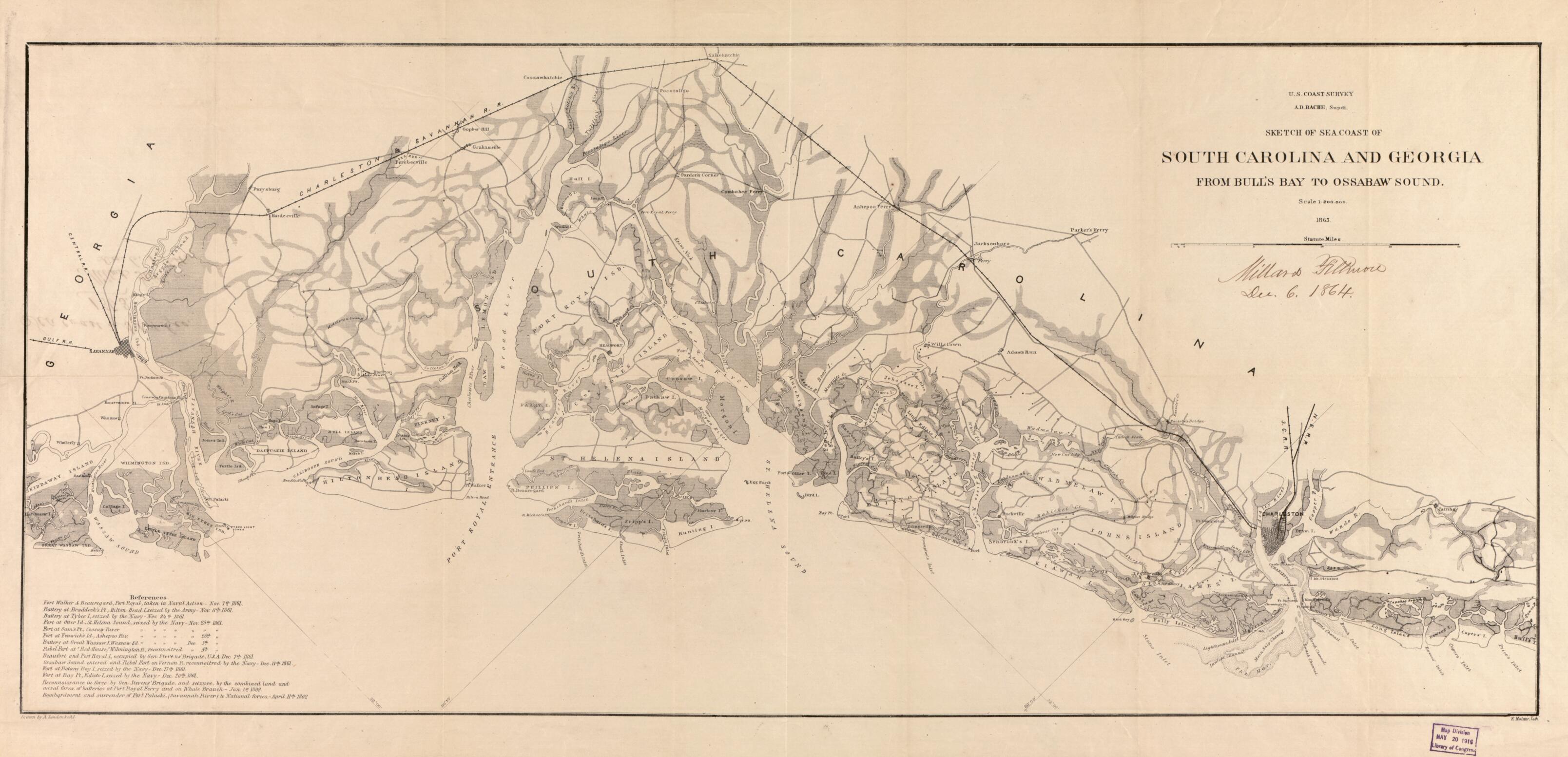 This old map of Sketch of Sea Coast of South Carolina and Georgia from Bull&
