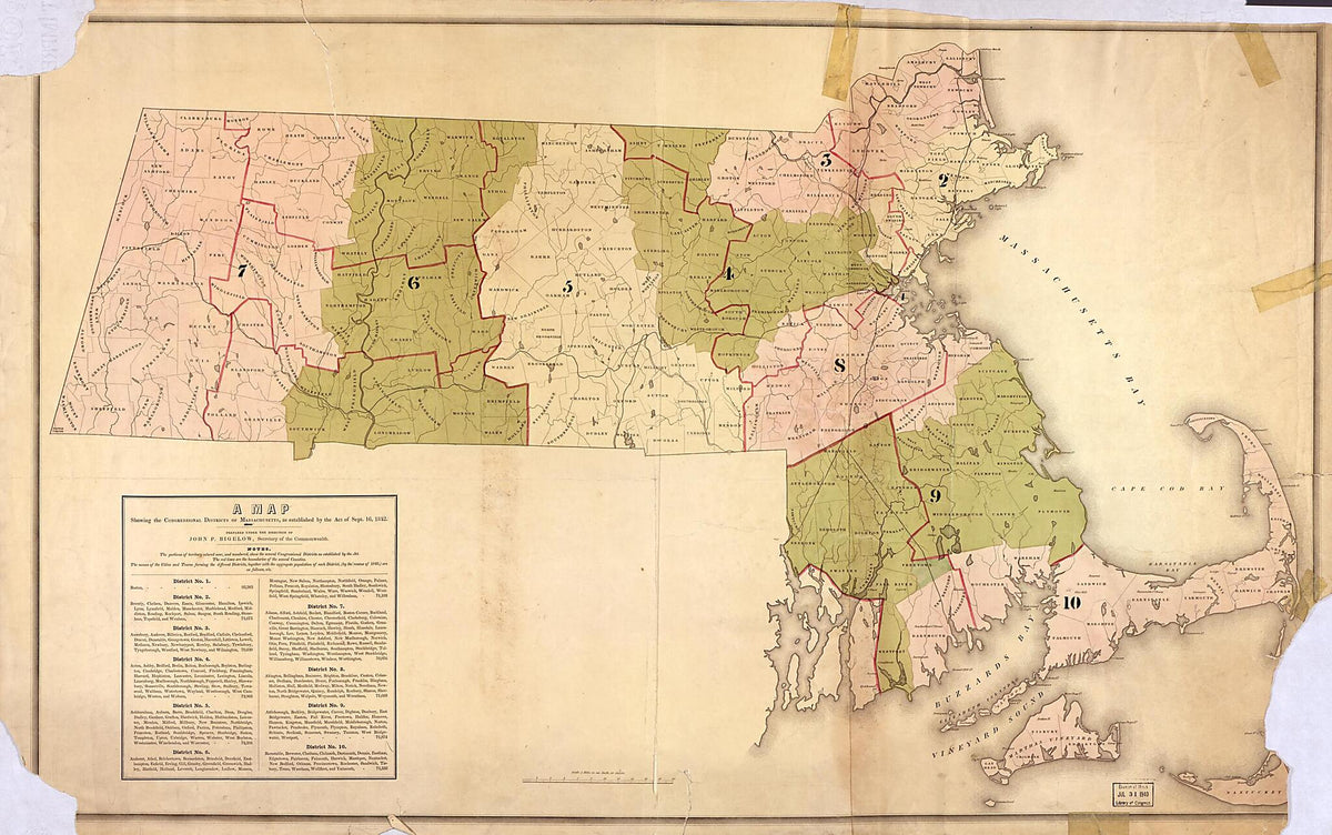 A Map Showing the Congressional Districts of Massachusetts As Established by the Act of Sept. 16, 1842 by Relic Map Company