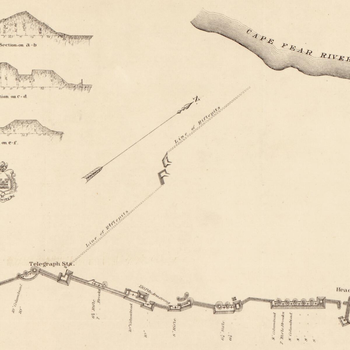 This old map of Plan and Sections of Fort Fisher : Carried by Assault by the U.S. Forces Maj. Gen. A. H. Terry, Commanding, Jan. 15th, from 1865 was created by  Bowen & Co, C. B. (Cyrus Ballou) Comstock, E. Molitor, Alfred Howe Terry in 1865
