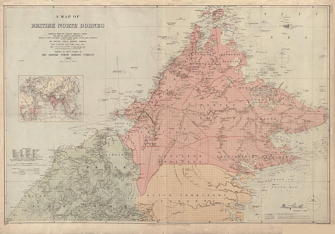 This old map of A Map of British North Borneo from 1903 was created by British North Borneo Chartered Company, Edward Stanford Ltd in 1903