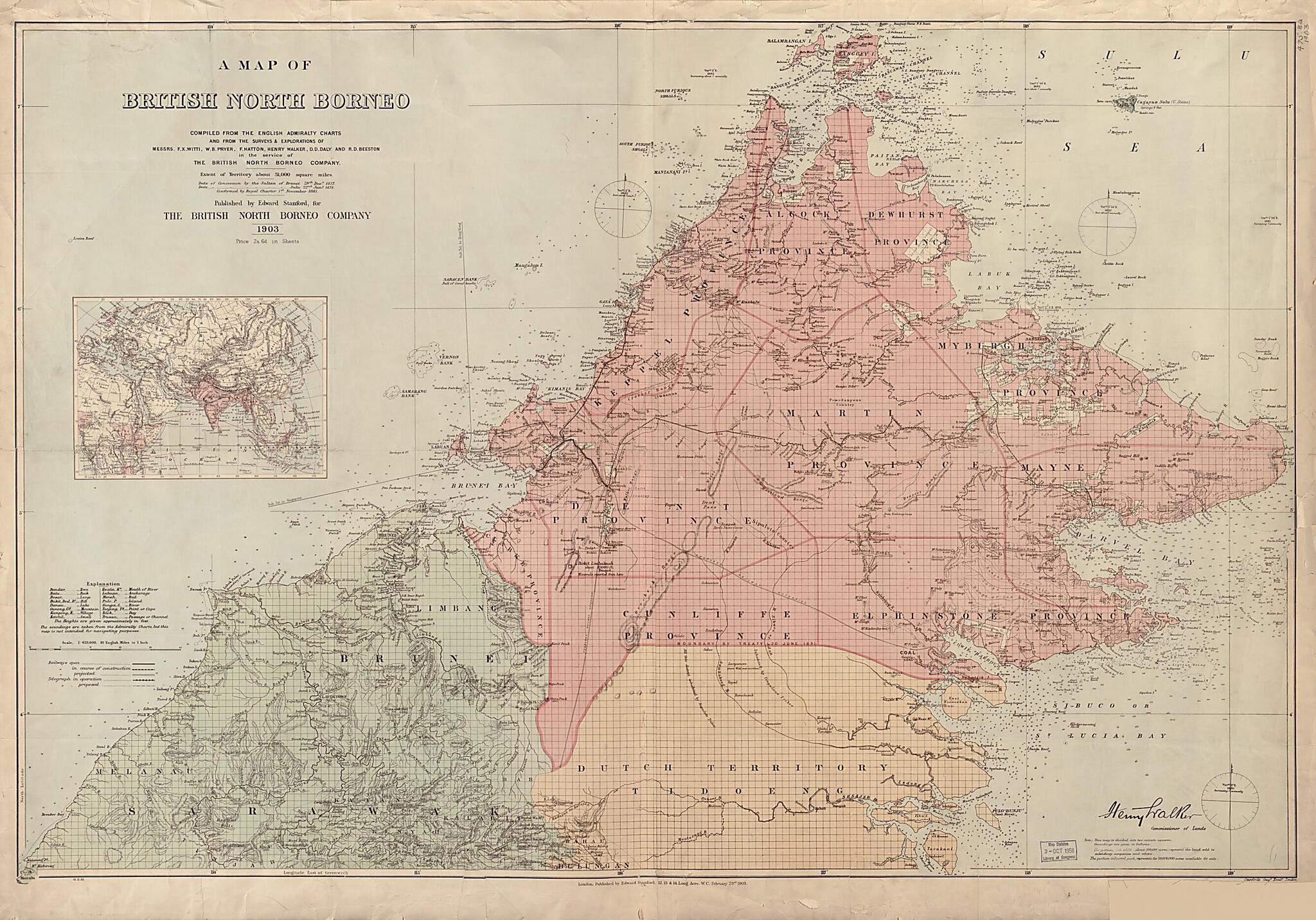 This old map of A Map of British North Borneo from 1903 was created by British North Borneo Chartered Company, Edward Stanford Ltd in 1903