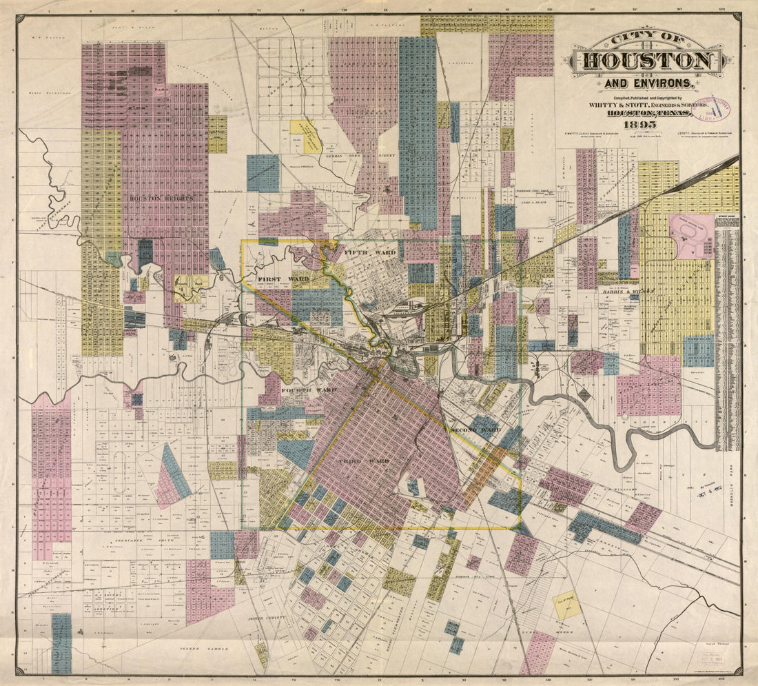 This old map of City of Houston and Environs from 1895 was created by E.P. Noll & Co, Whitty & Stott in 1895