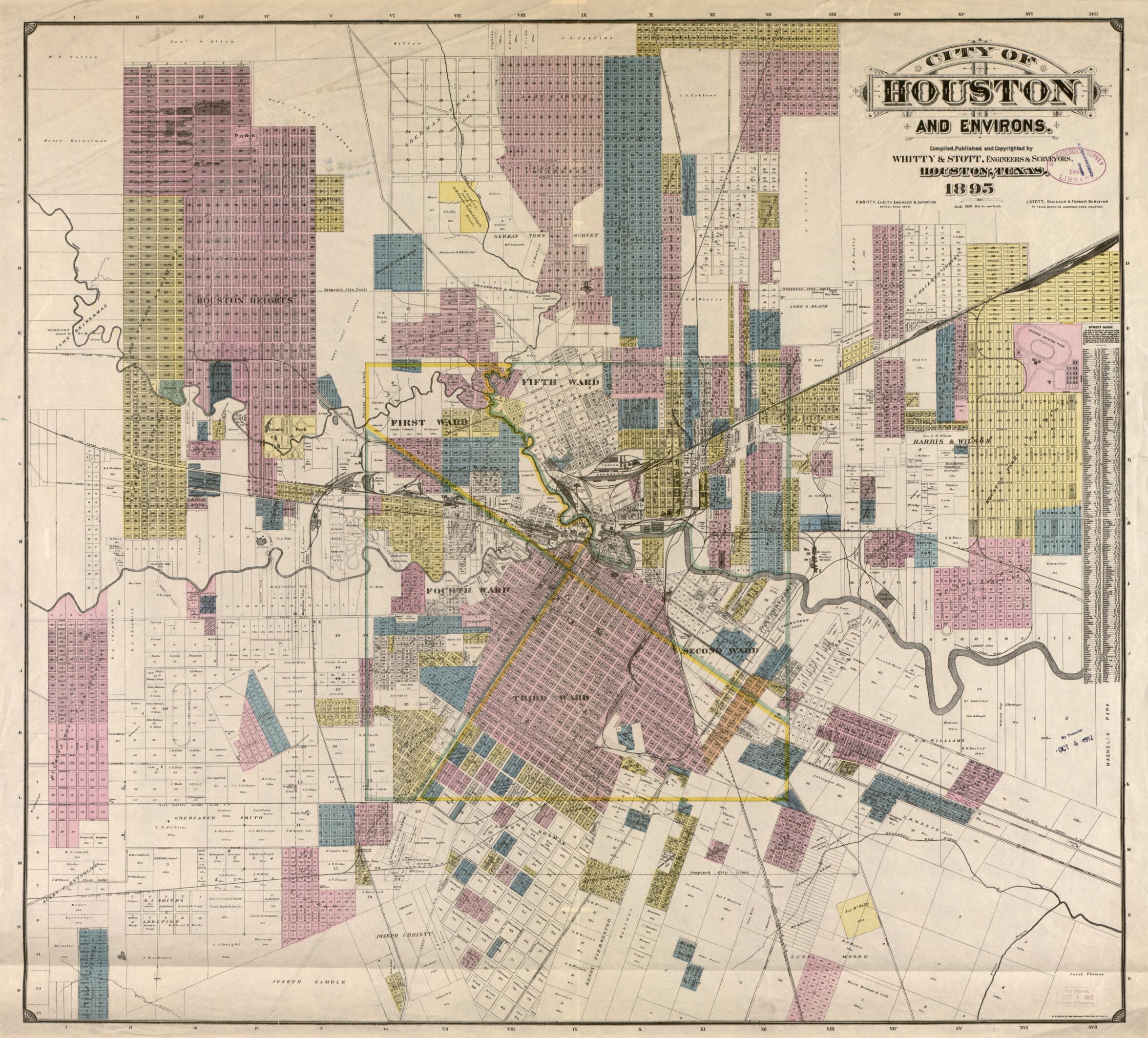 This old map of City of Houston and Environs from 1895 was created by E.P. Noll & Co, Whitty & Stott in 1895