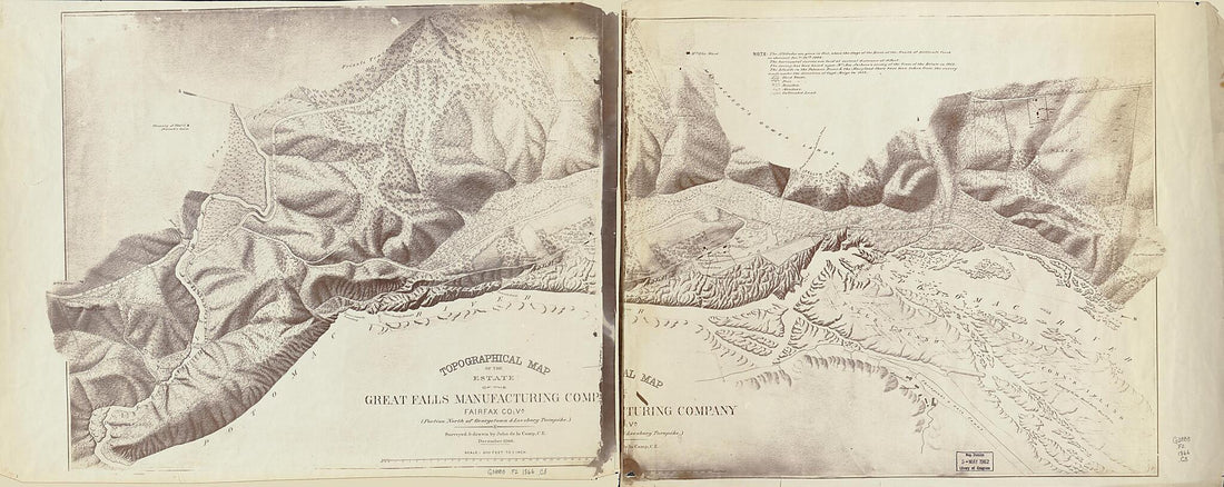 This old map of Topographical Map of the Estate of Great Falls Manufacturing Company, Fairfax County, Va from 1866 was created by J. (John) De La Camp, Great Falls Manufacturing Company in 1866